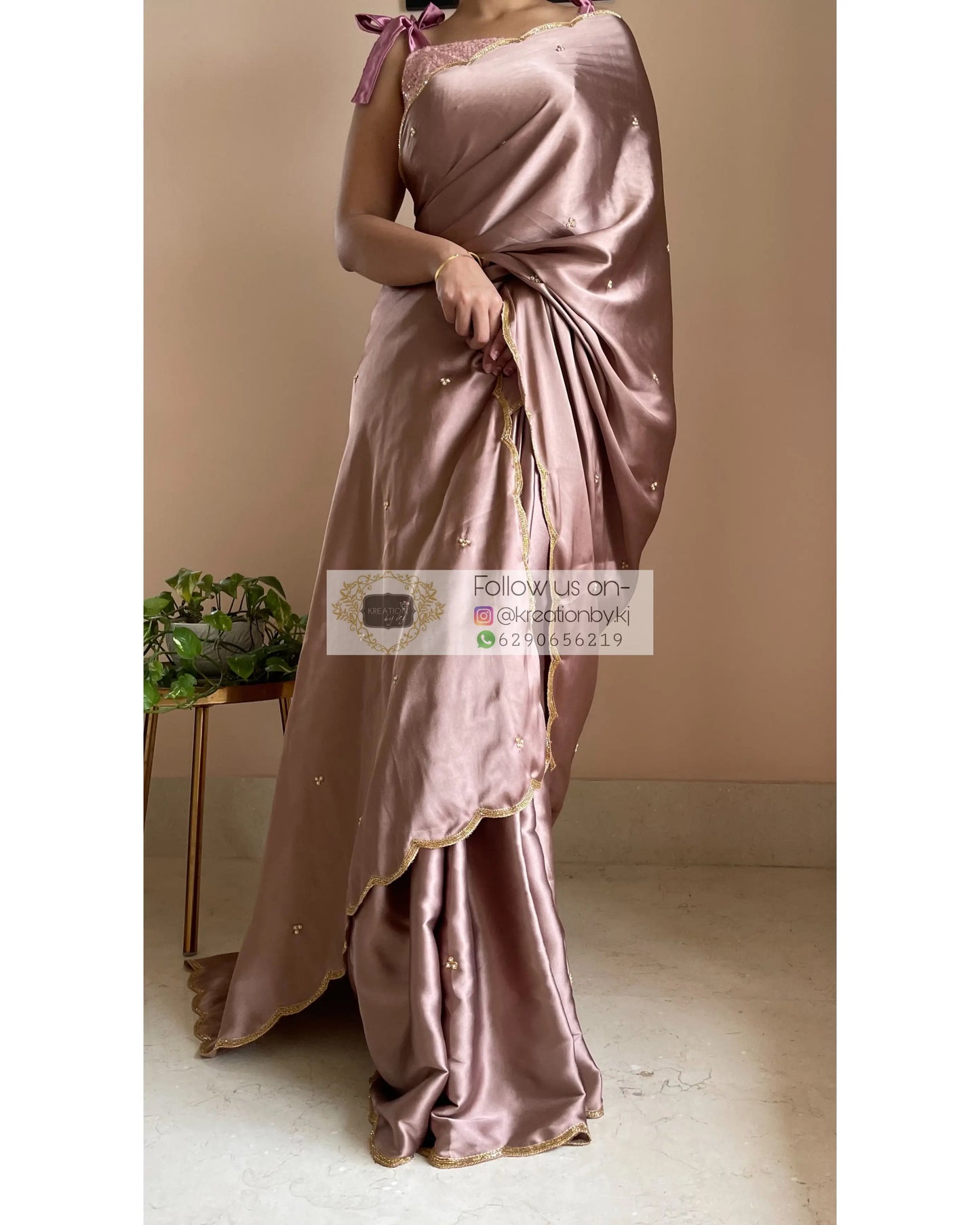 Lilac Satin Silk Saree With Handembroidered Scalloping - kreationbykj