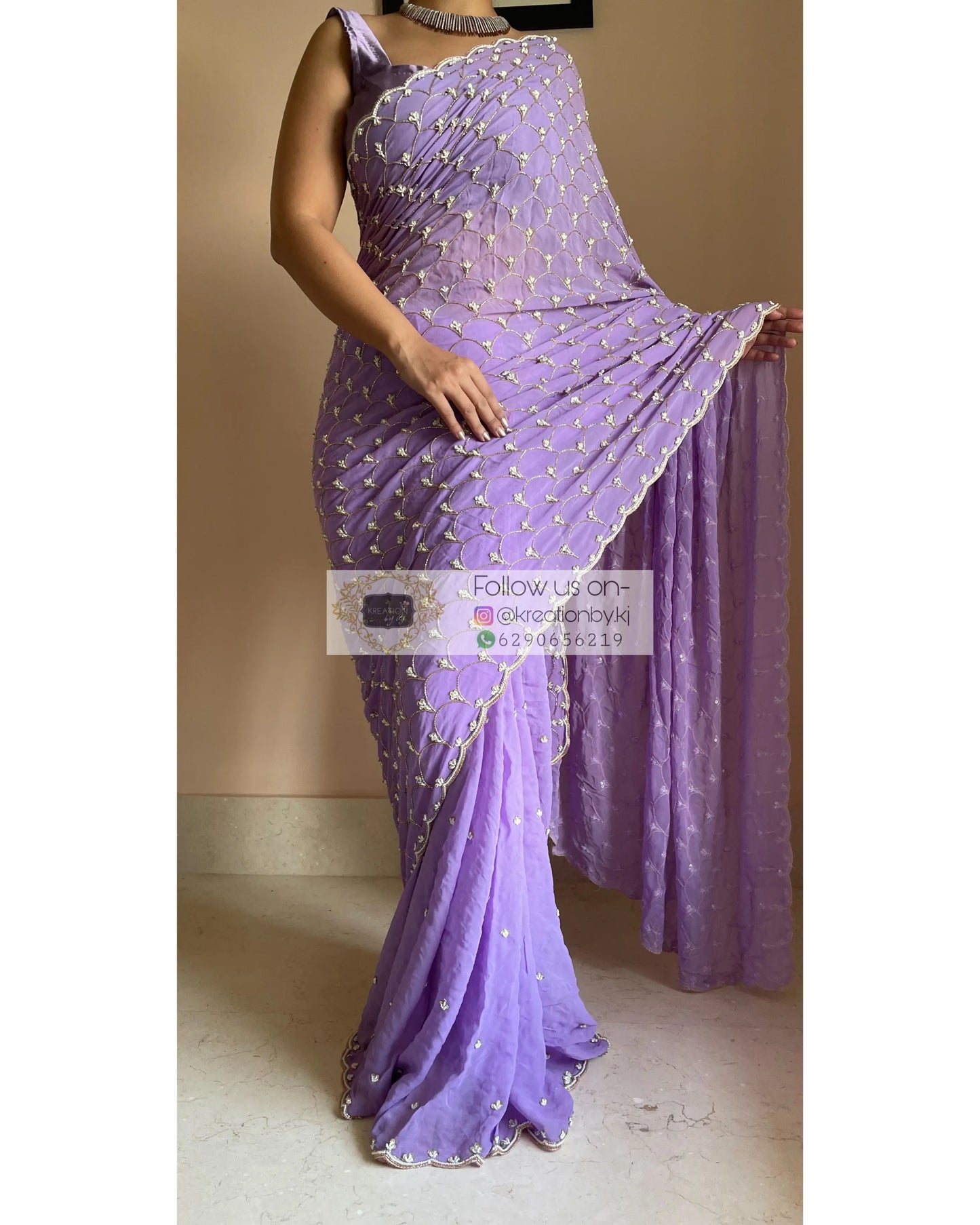 Lavender Mehraab Cutdana Jaal Saree - kreationbykj