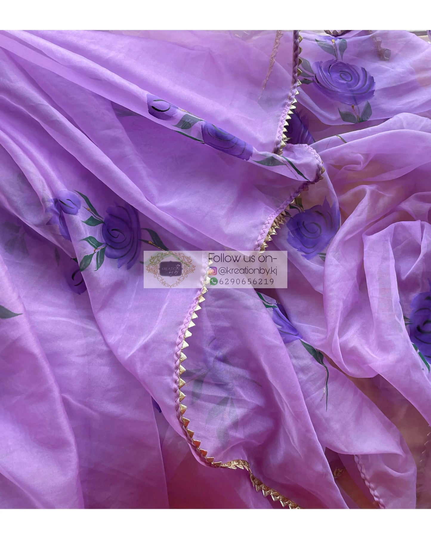 Lavender Floral Organza Saree - kreationbykj