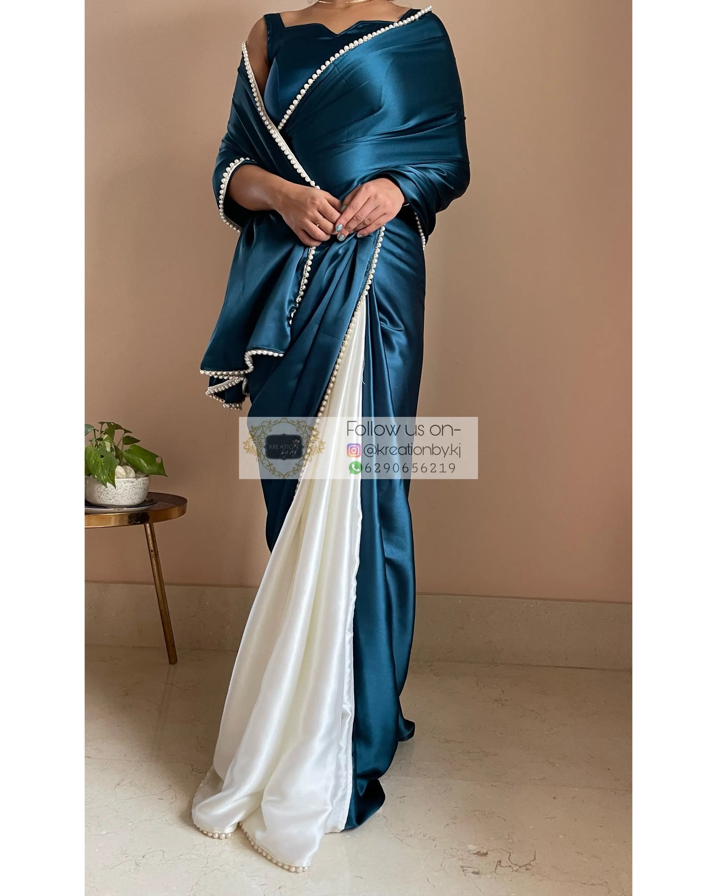 Larkspur Two in One Satin Saree - kreationbykj