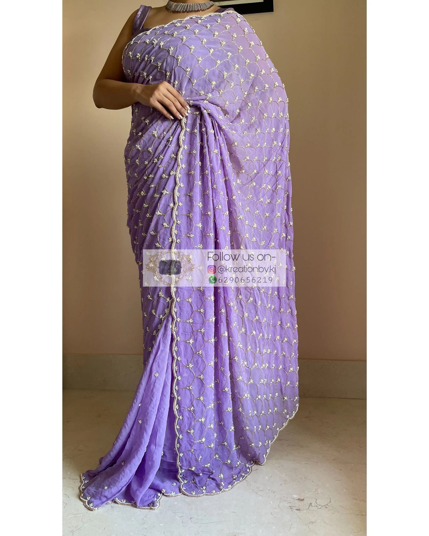 Lavender Mehraab Cutdana Jaal Saree - kreationbykj