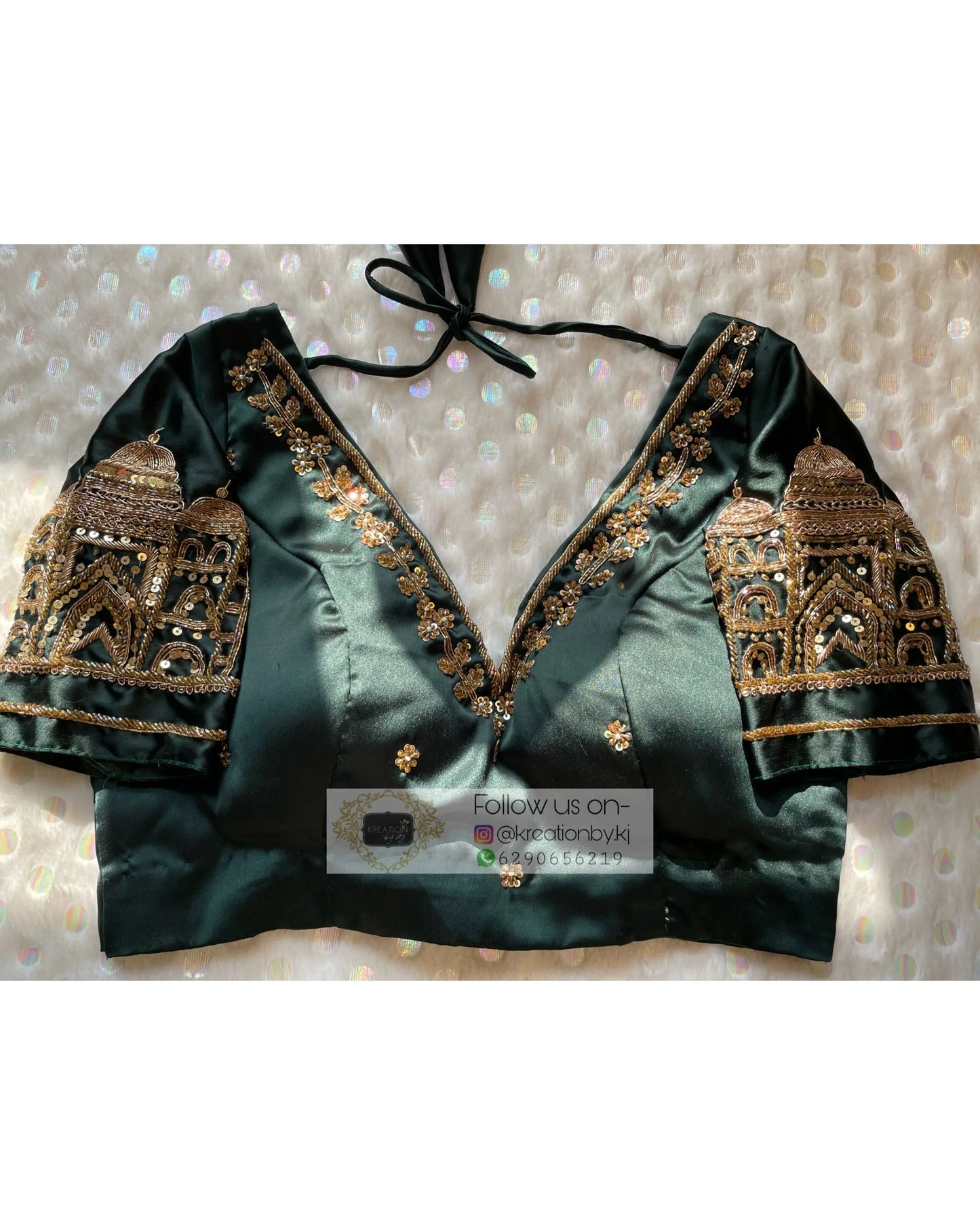 Dark Blackish Green Taj Mahal Blouse Piece - kreationbykj