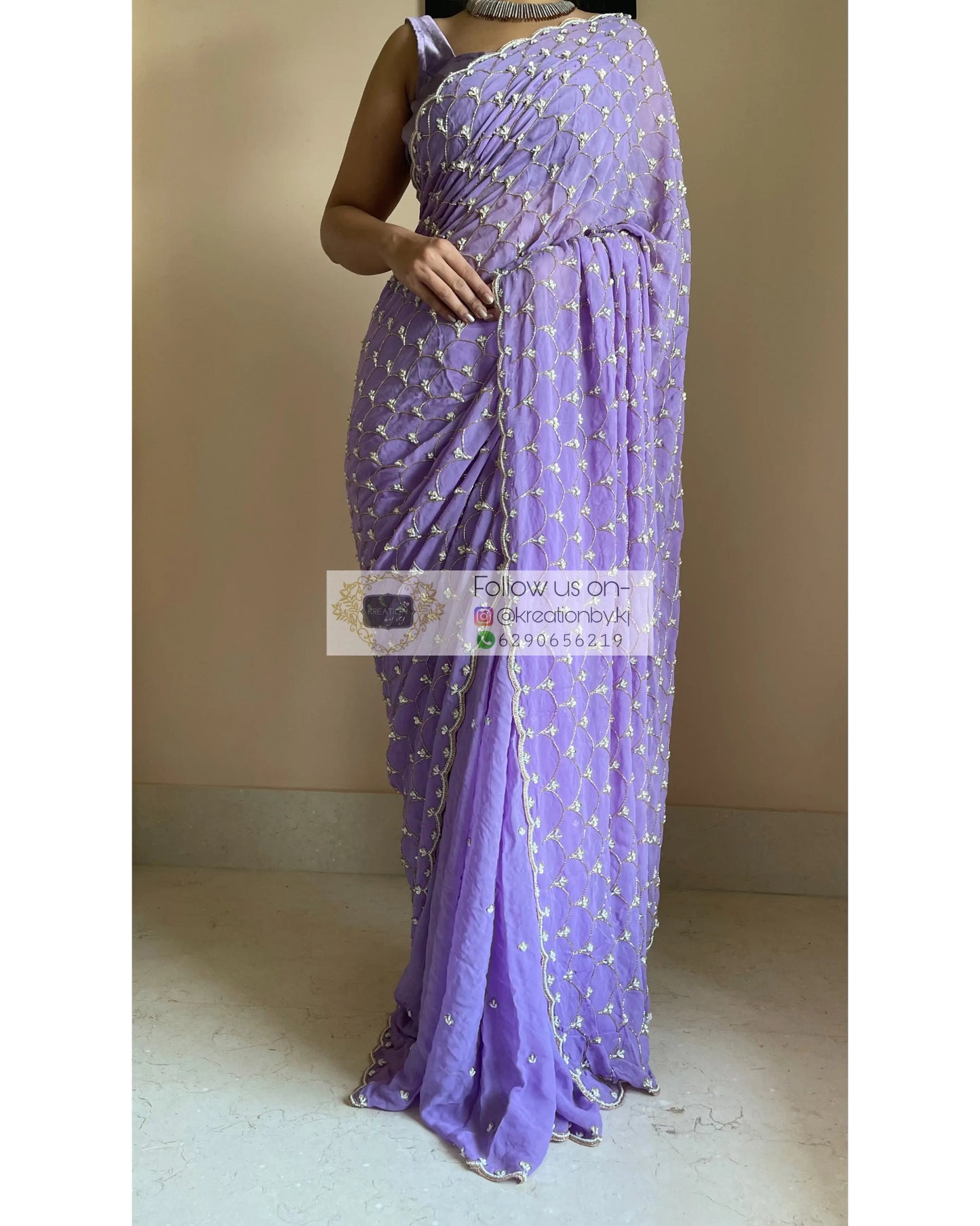 Lavender Mehraab Cutdana Jaal Saree - kreationbykj