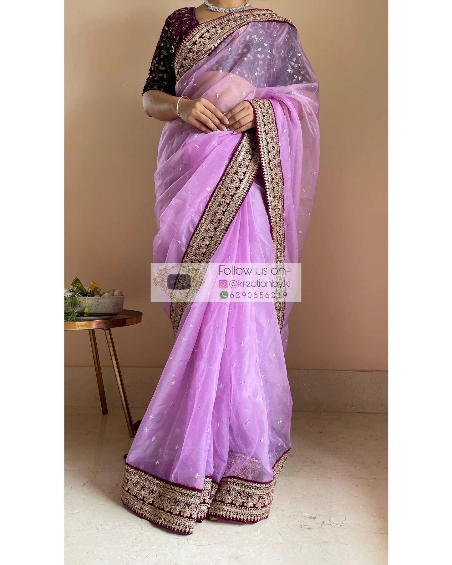 Lavender Ragini Organza Saree - kreationbykj