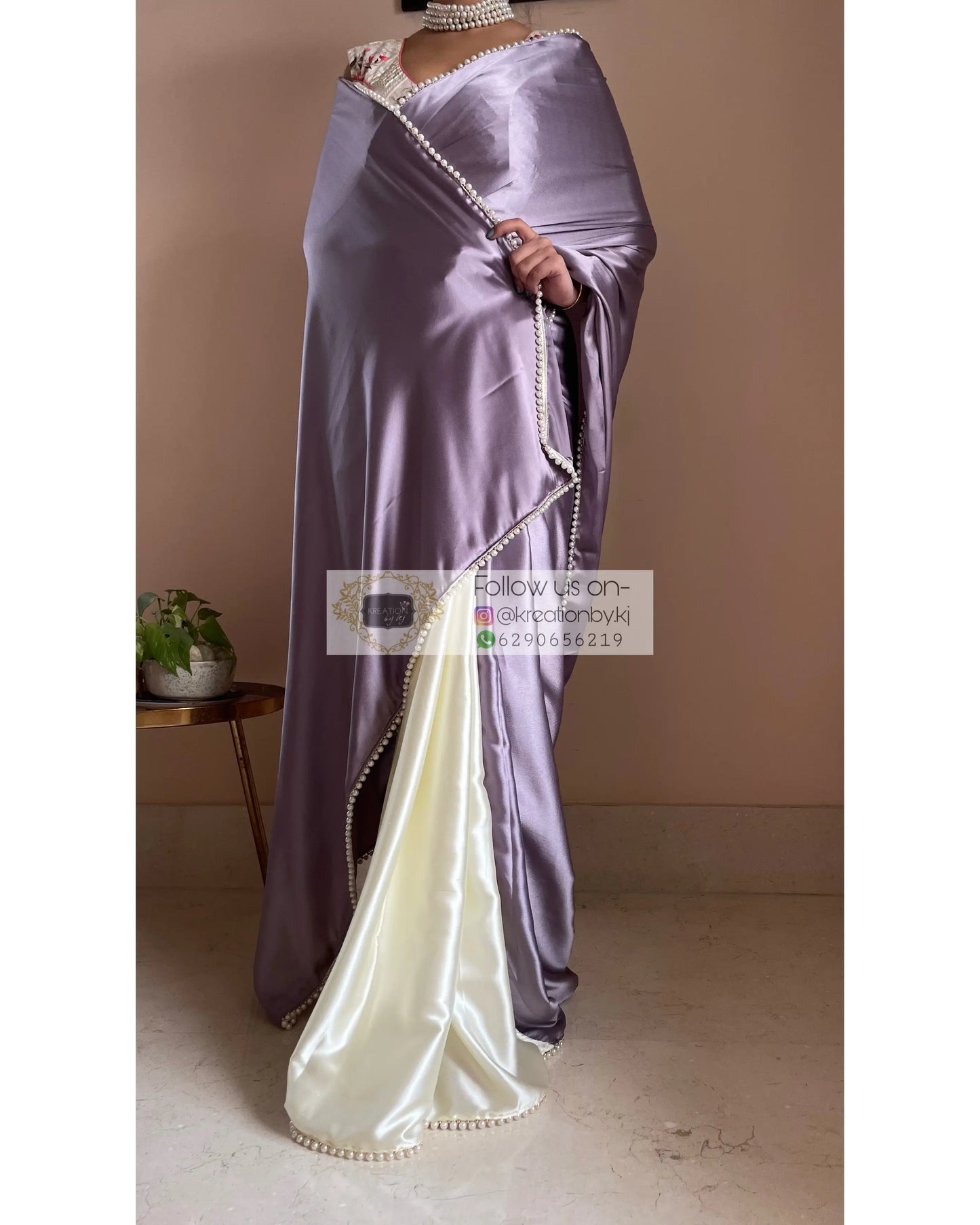 Lavender Lullaby Two in One Satin Saree - kreationbykj