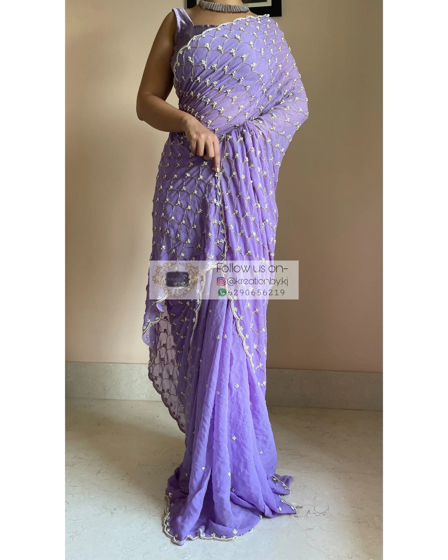 Lavender Mehraab Cutdana Jaal Saree - kreationbykj