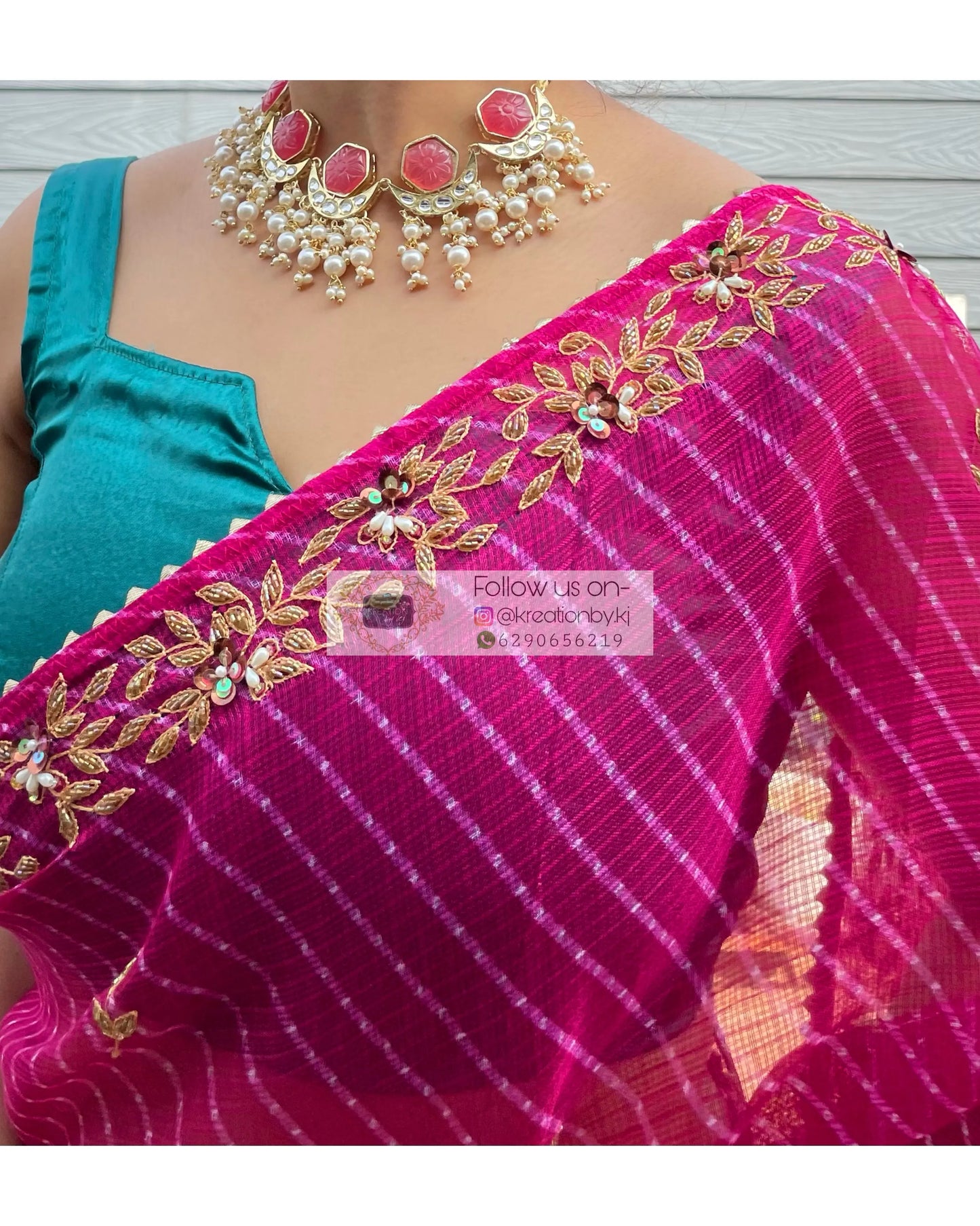 Hot Pink Chandani Leheriya Saree - kreationbykj