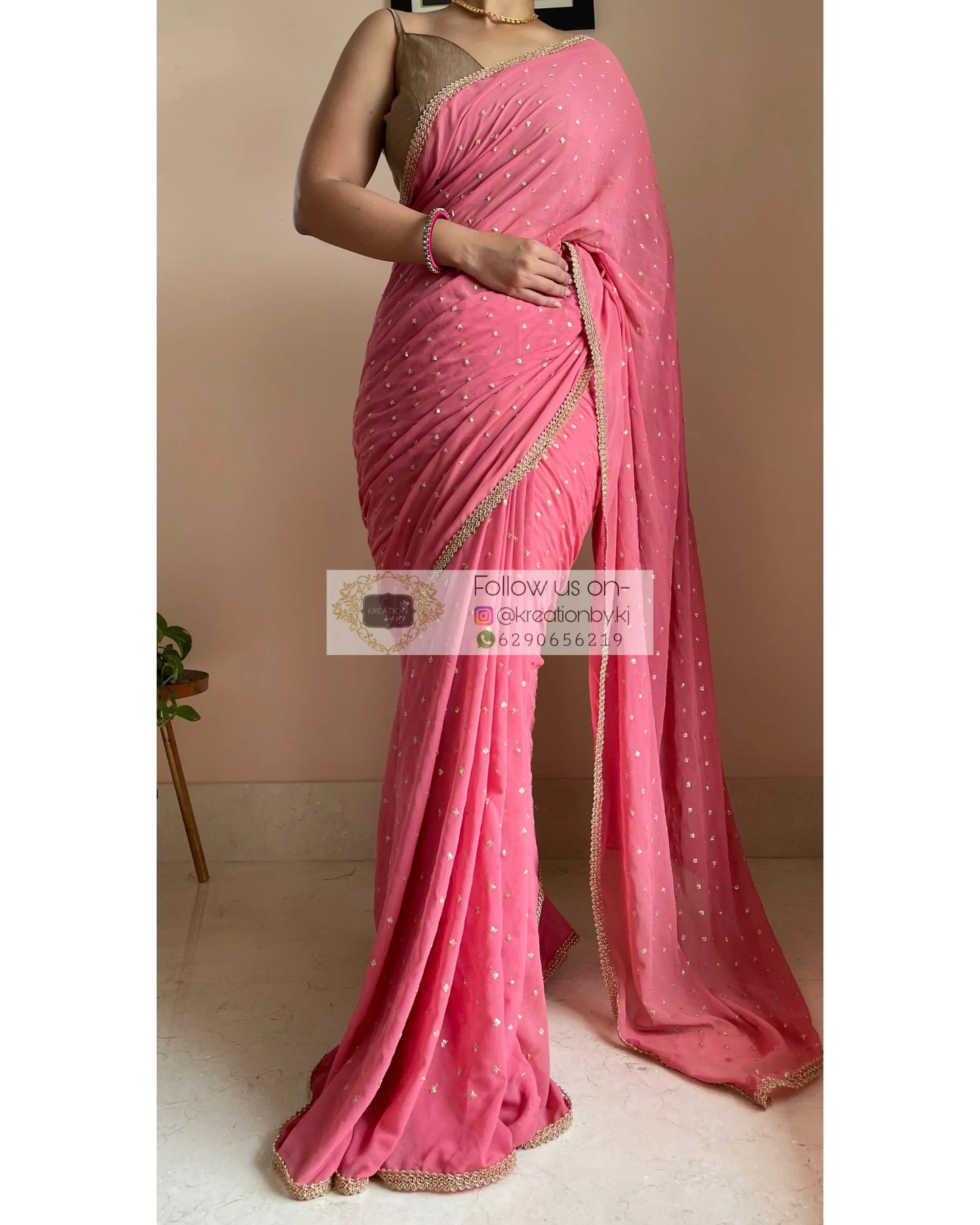 Pink Ragini Georgette Saree - kreationbykj