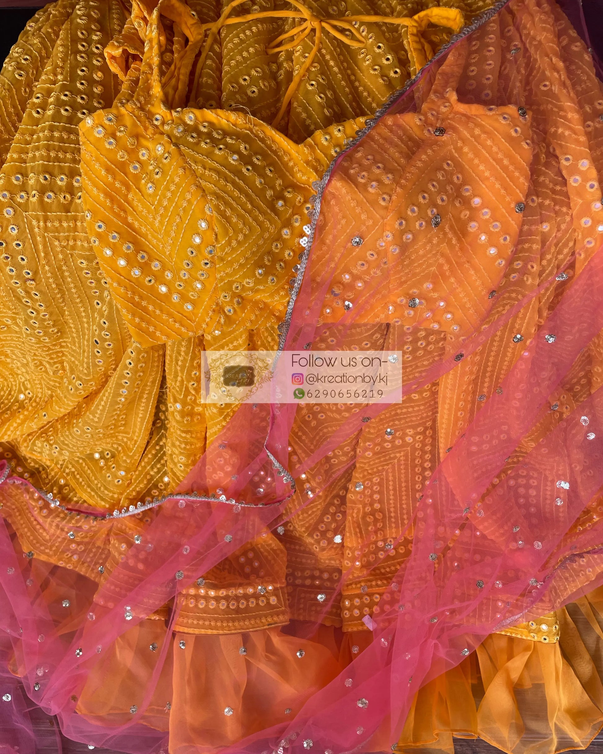Yellow Sheesh Mahal Lehenga Set - kreationbykj