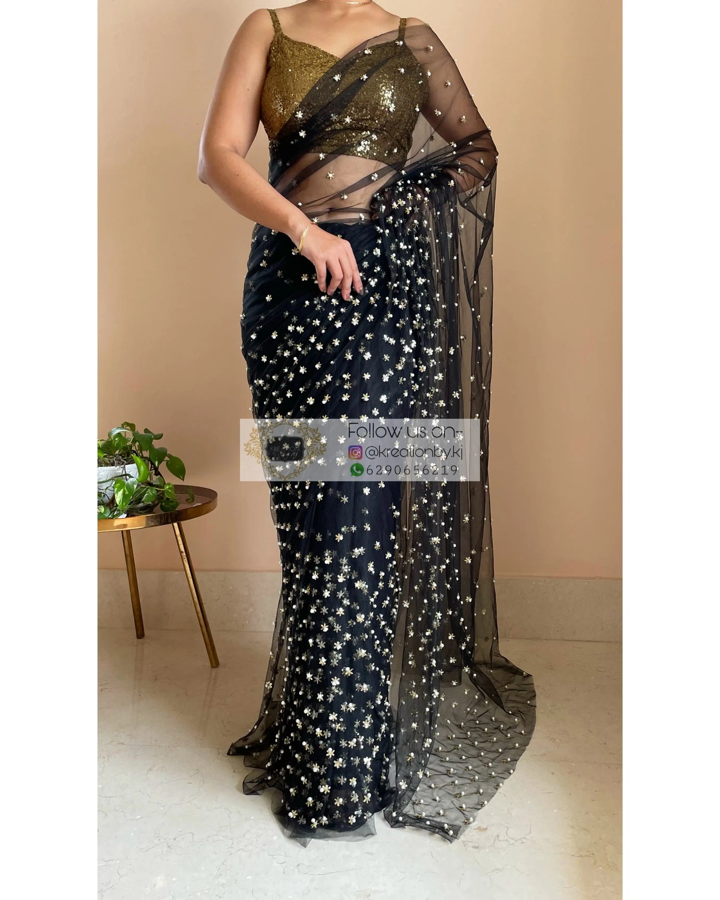 Jugnoo Black Net Saree - kreationbykj