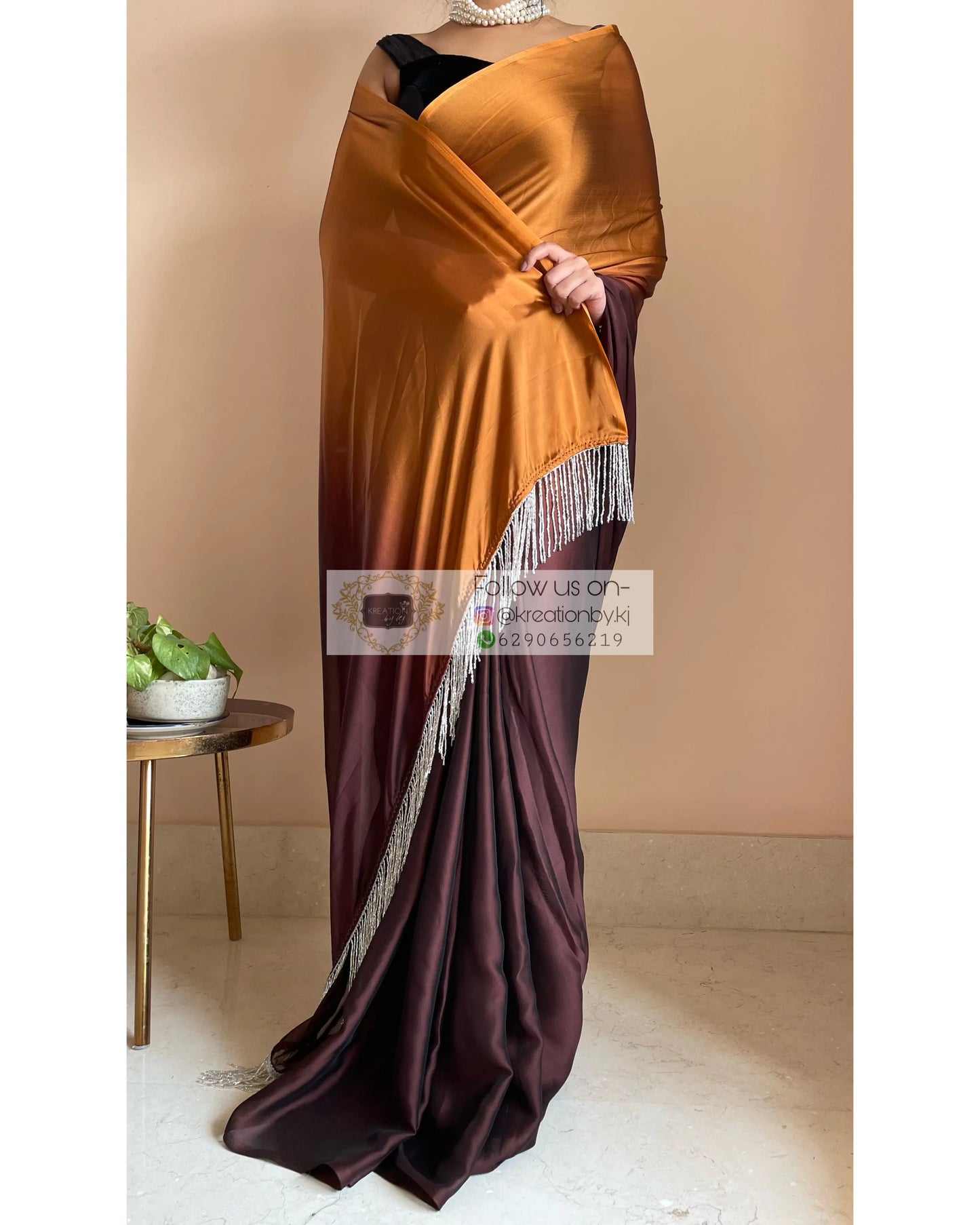 Summer Sands Ombré Georgette Saree with Handmade Tassels on Pallu - kreationbykj