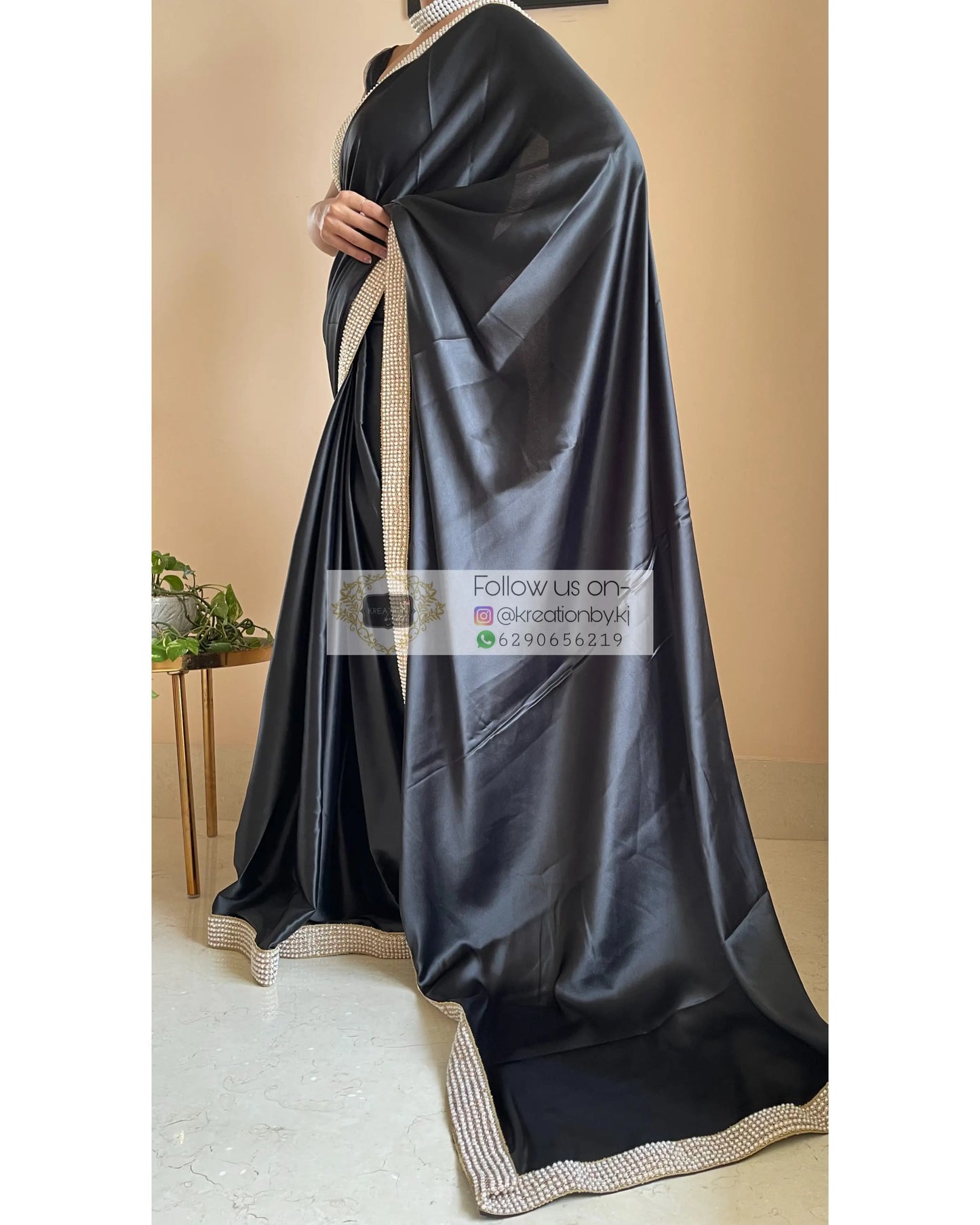 Black Mother Of Pearl Saree - kreationbykj