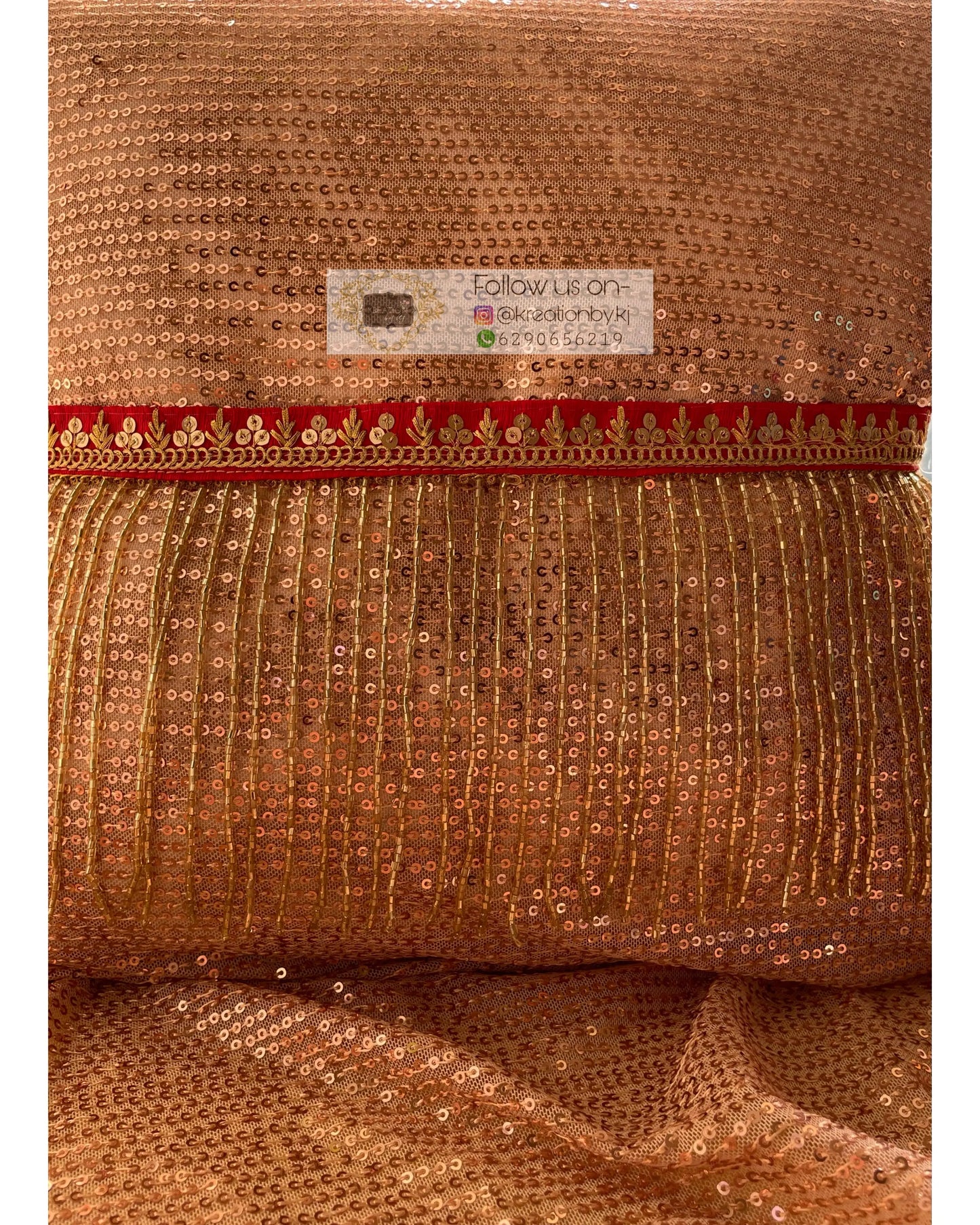 Red Sequins and Zari Waist Belt with Cutdana Tassels - kreationbykj