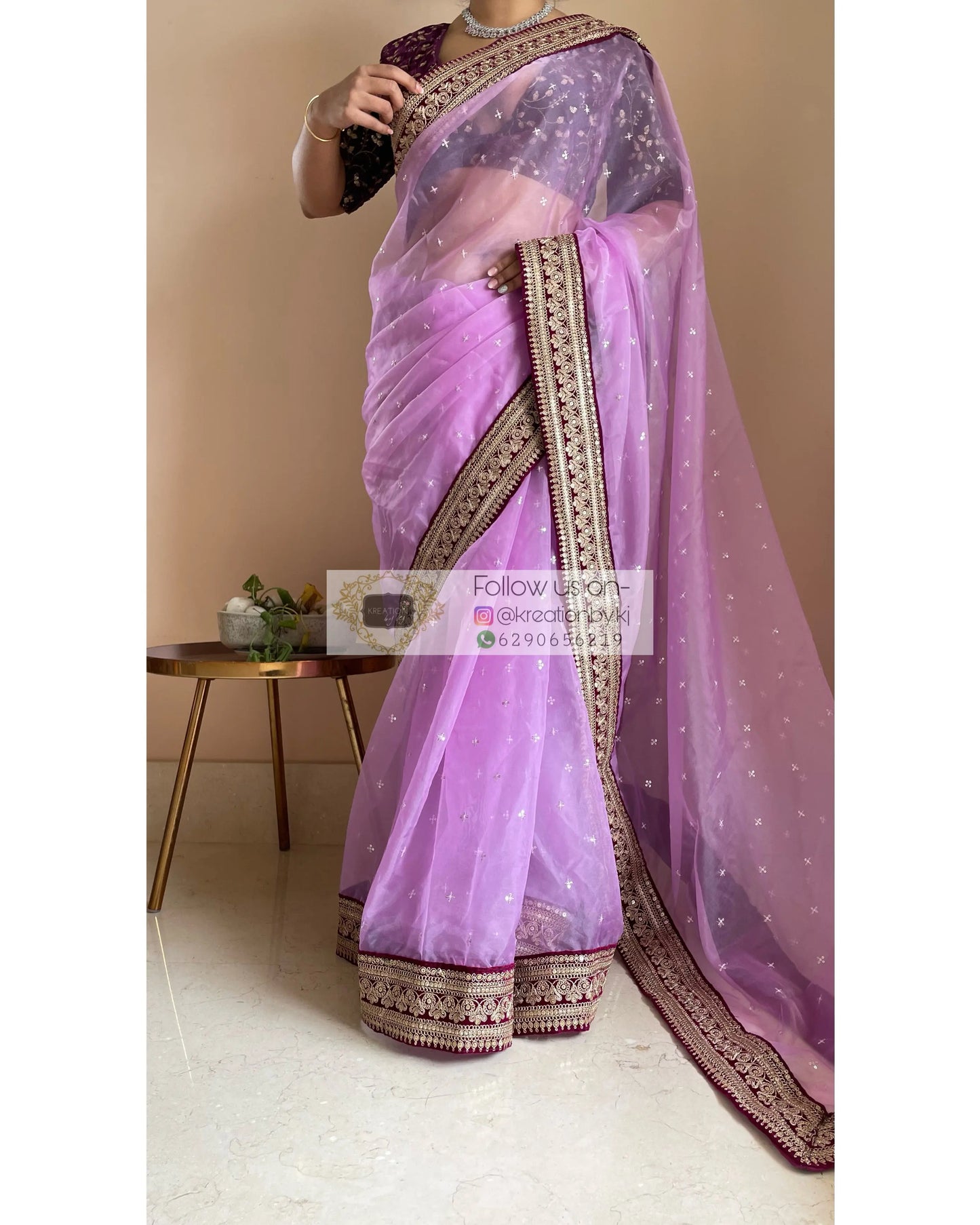 Lavender Ragini Organza Saree - kreationbykj