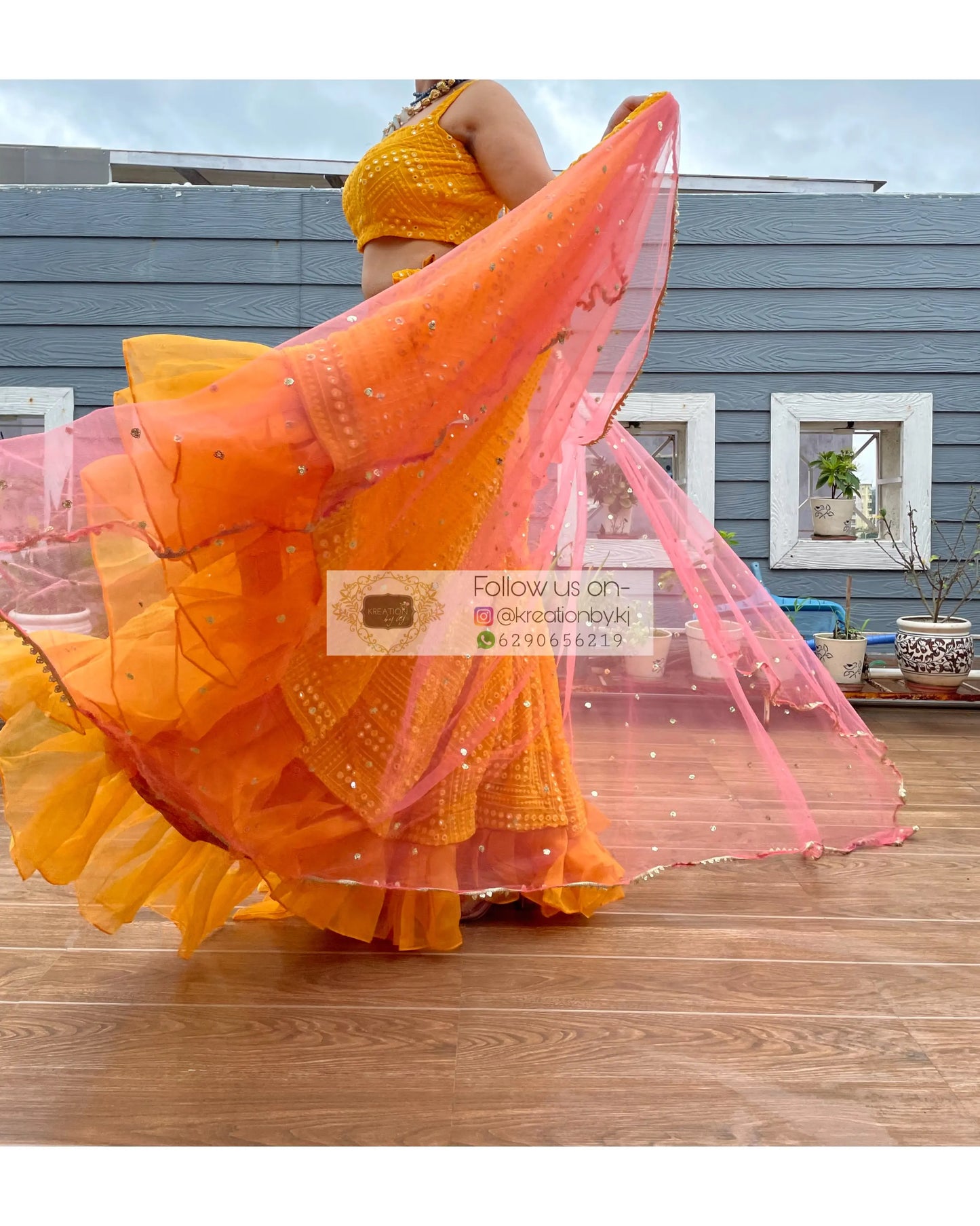 Yellow Sheesh Mahal Lehenga Set - kreationbykj