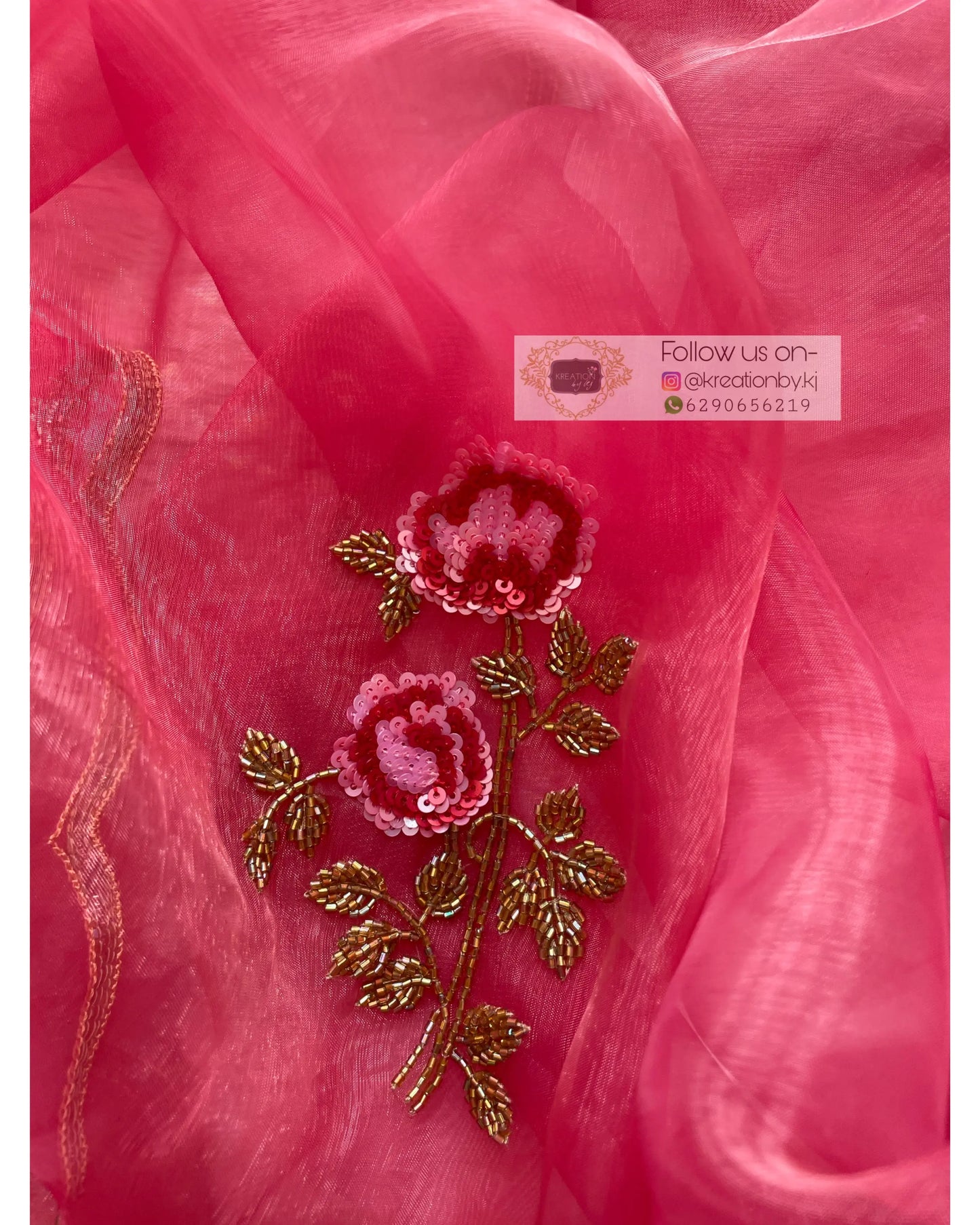 Remember the Roses Pink Glass Tissue Saree - kreationbykj