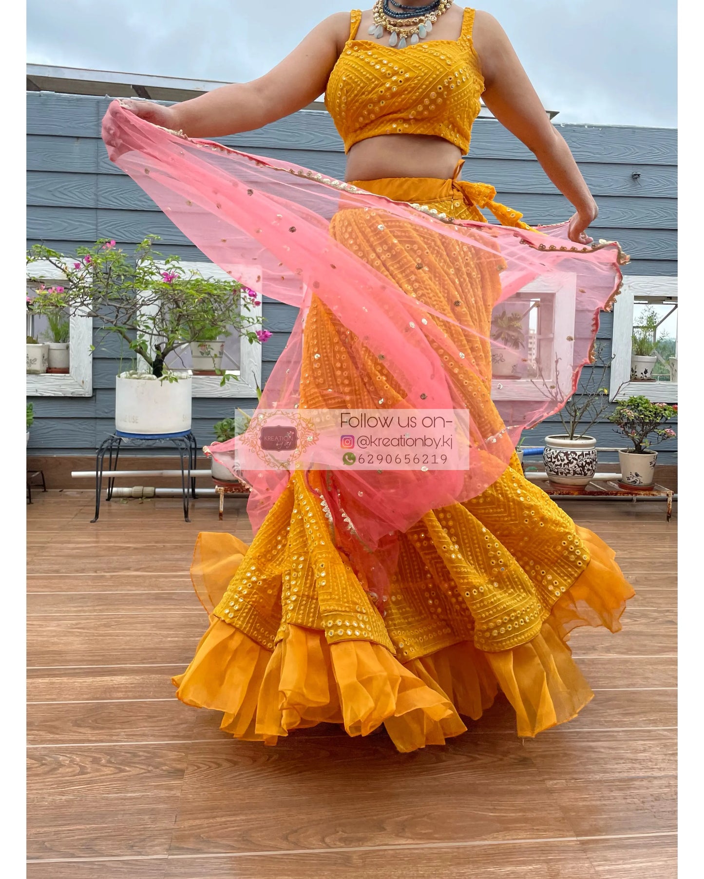 Yellow Sheesh Mahal Lehenga Set - kreationbykj