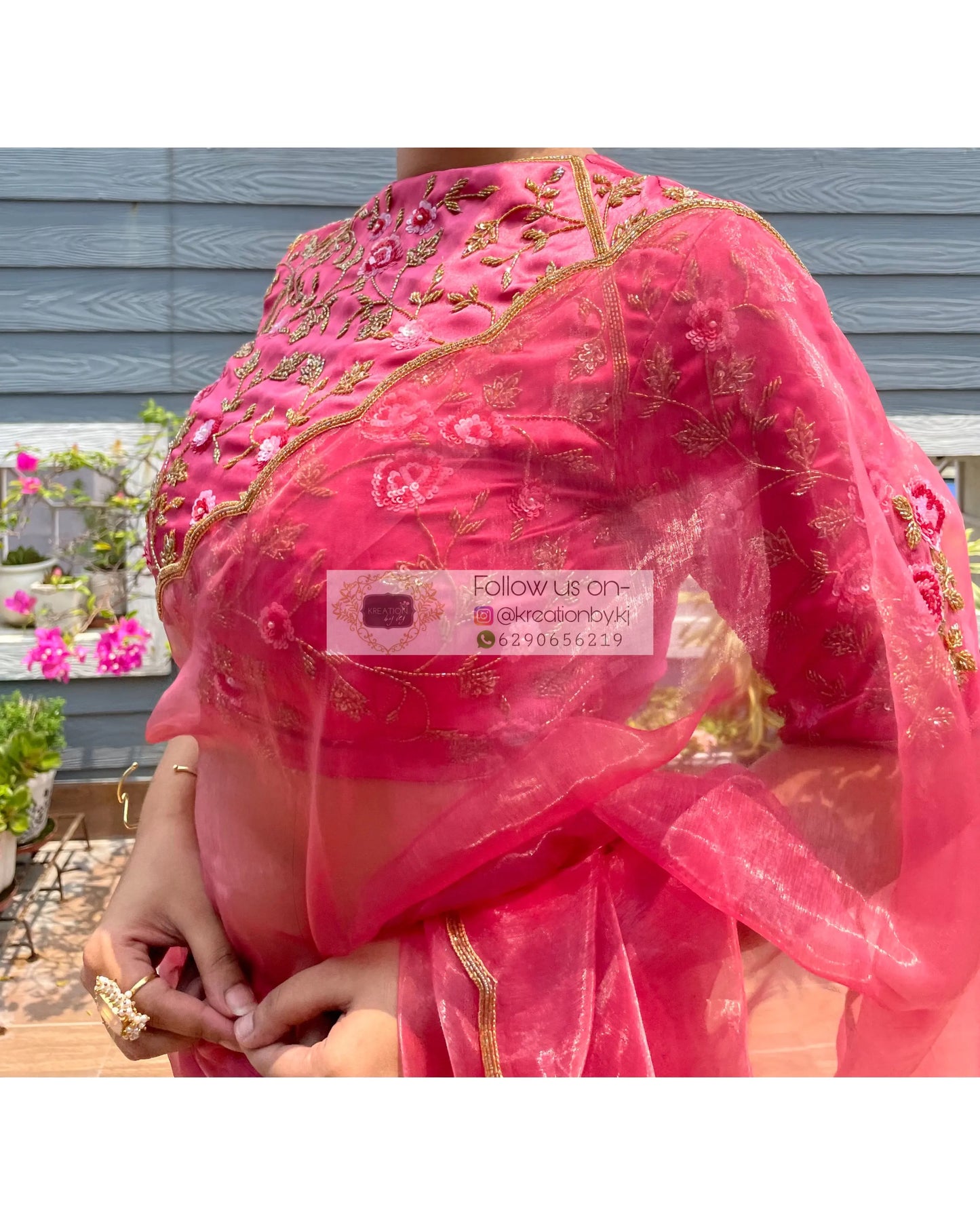 Remember the Roses Pink Glass Tissue Saree - kreationbykj