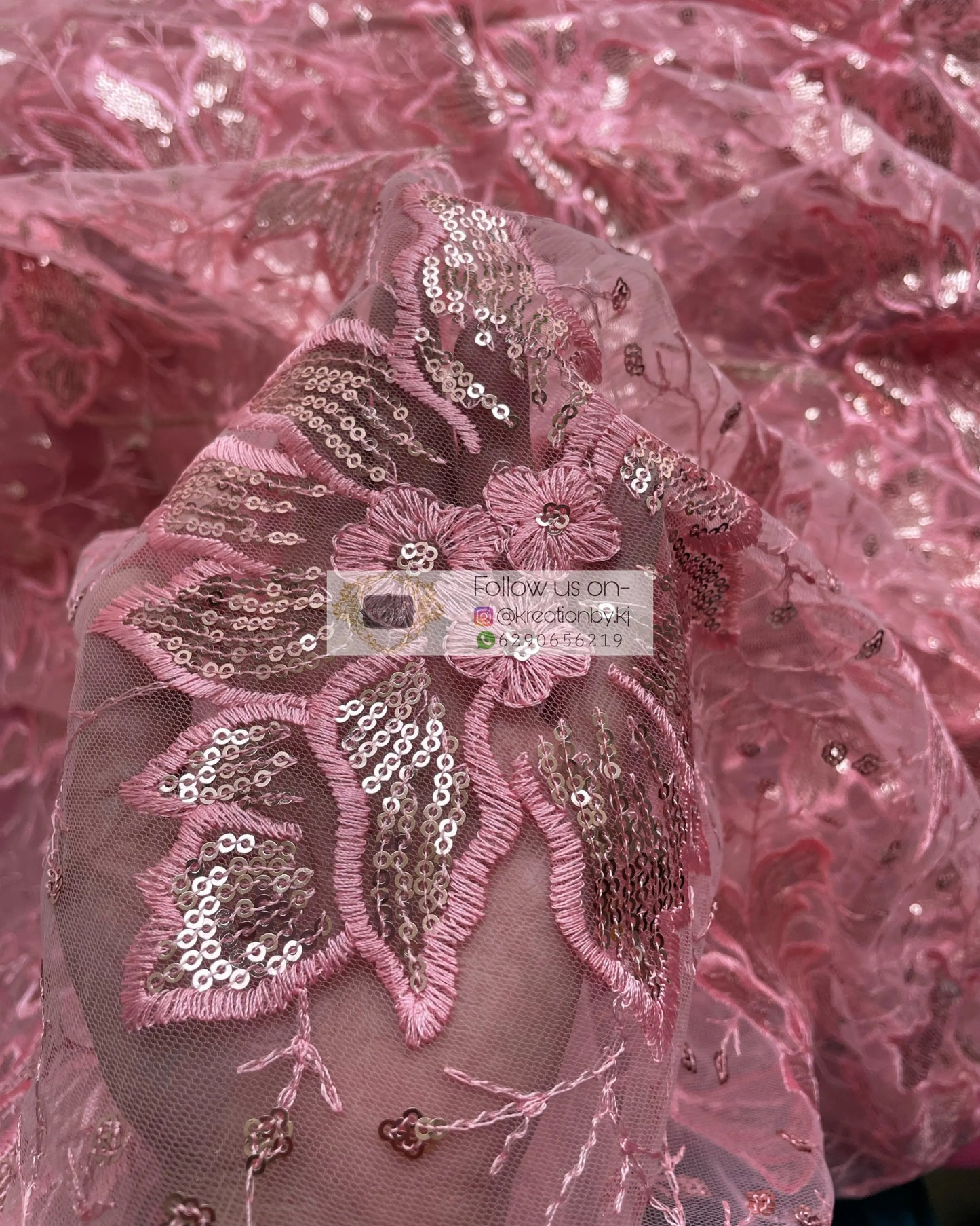 Pink Floral Net Saree - kreationbykj