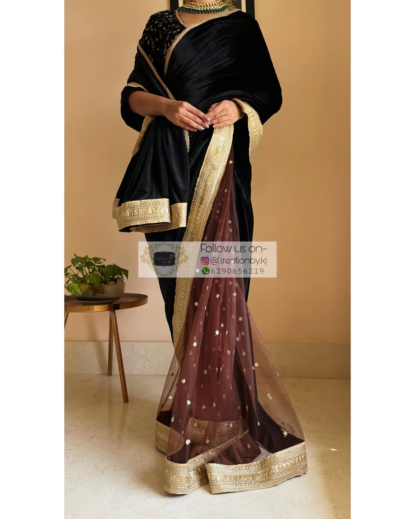 Cocktail Velvet Saree - kreationbykj