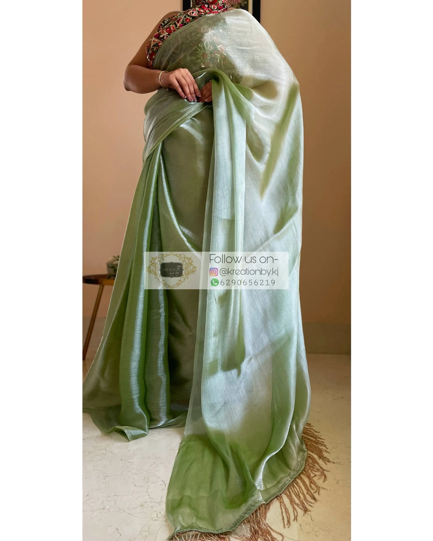 Absinthe Glass Organza Saree - kreationbykj