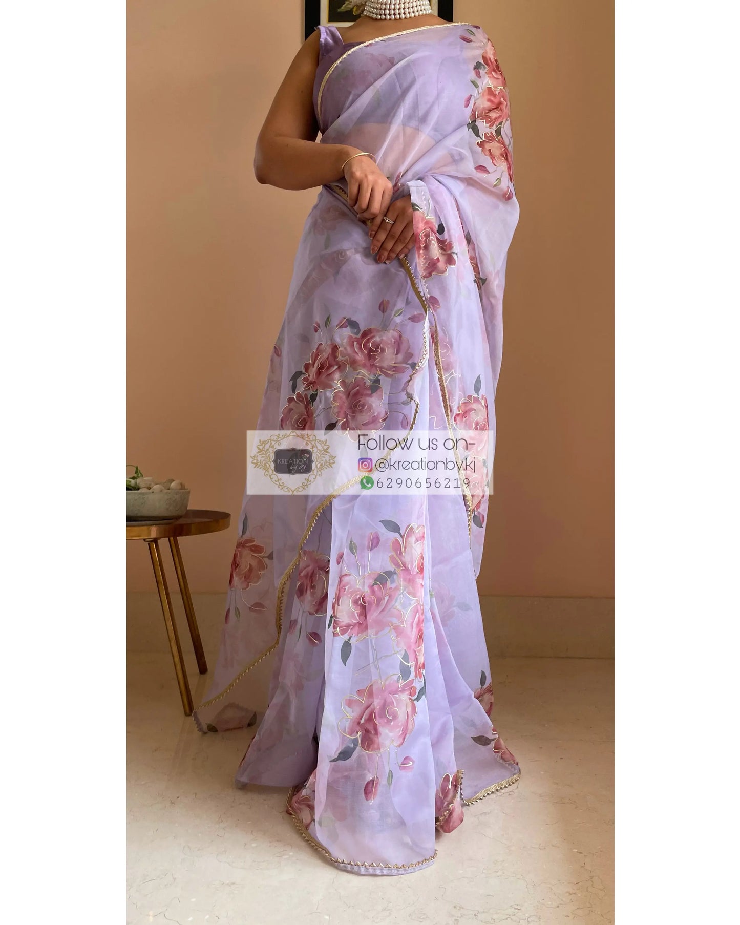 Lilac Rose Organza Saree - kreationbykj