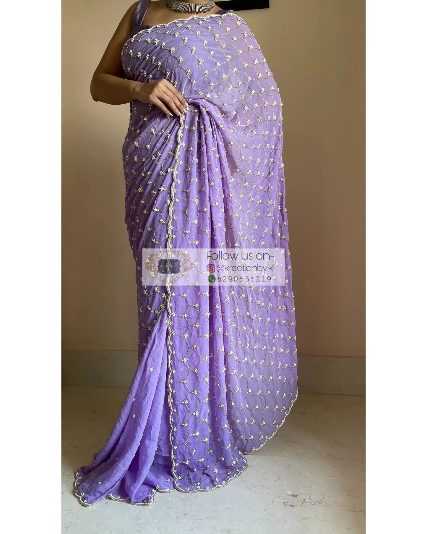 Lavender Mehraab Cutdana Jaal Saree - kreationbykj