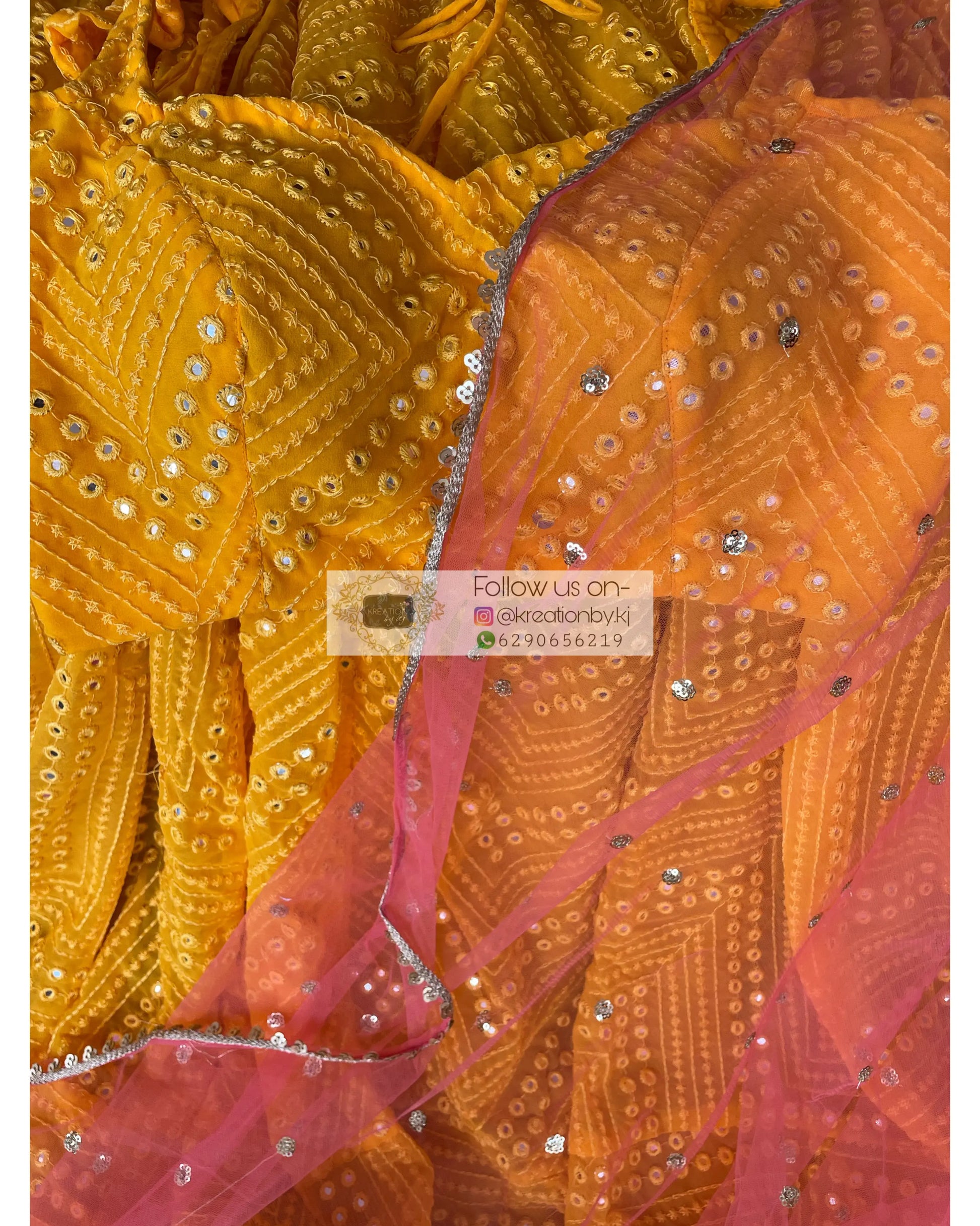 Yellow Sheesh Mahal Lehenga Set - kreationbykj