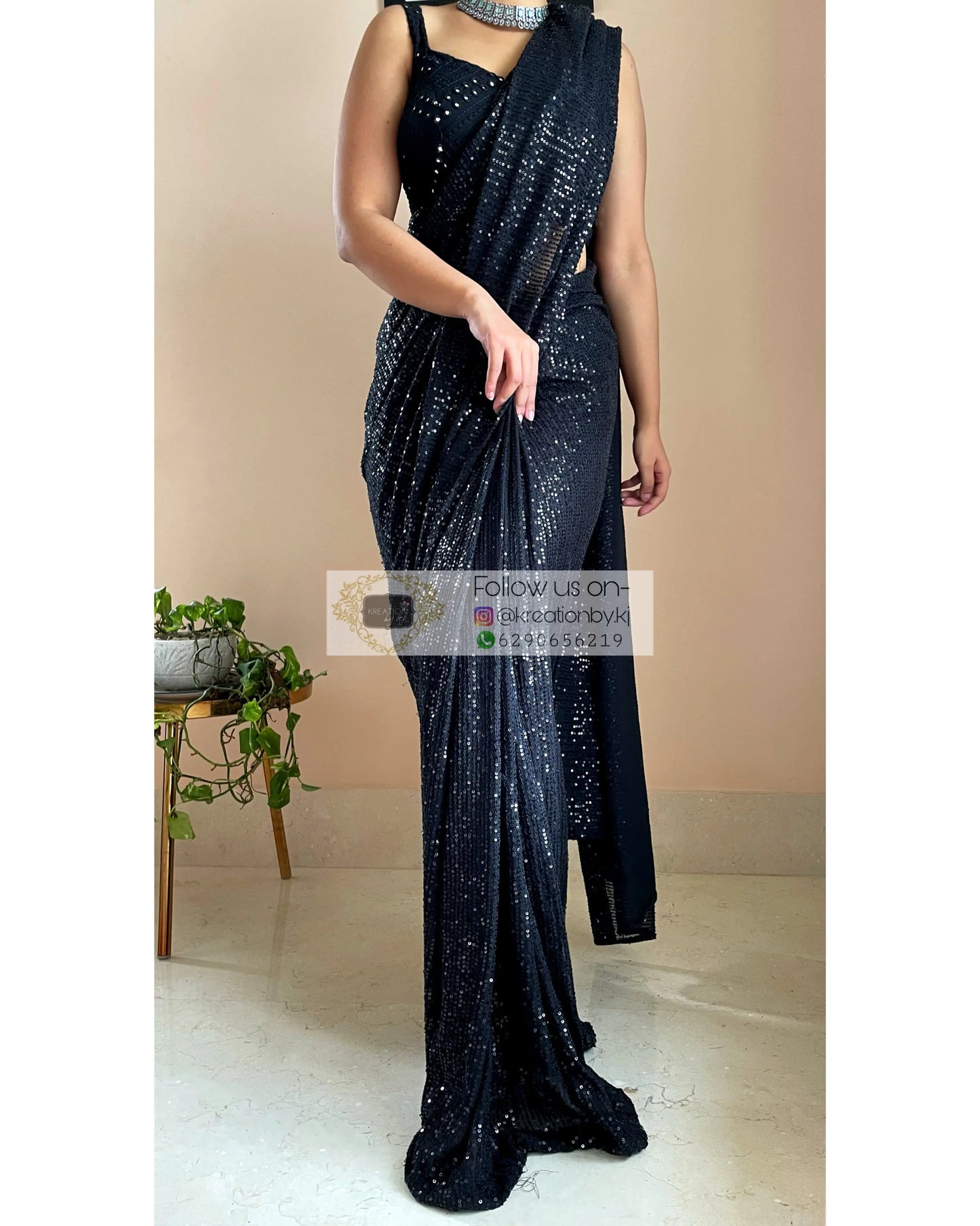 Black Sequins Saree - kreationbykj