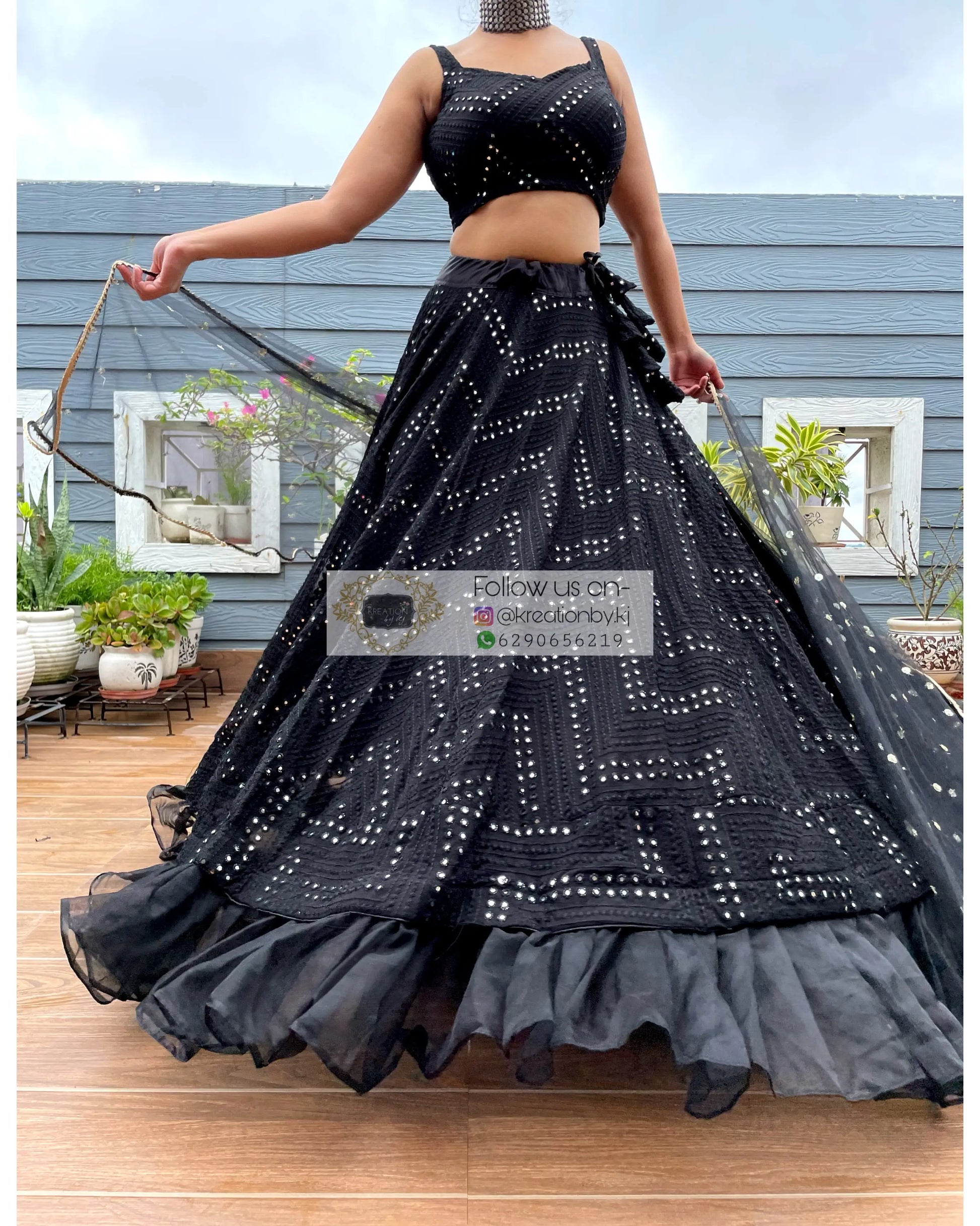 Black Sheesh Mahal Lehenga - kreationbykj