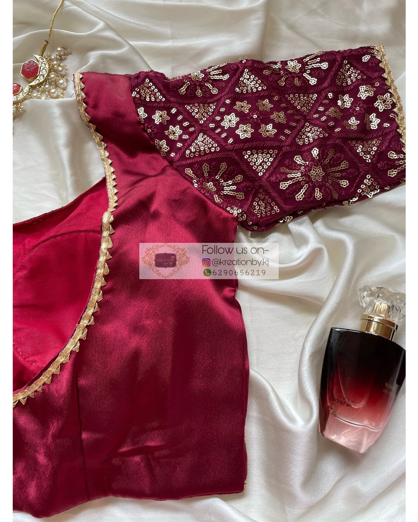 Maroon Blouse with Embroidered Sleeves - kreationbykj