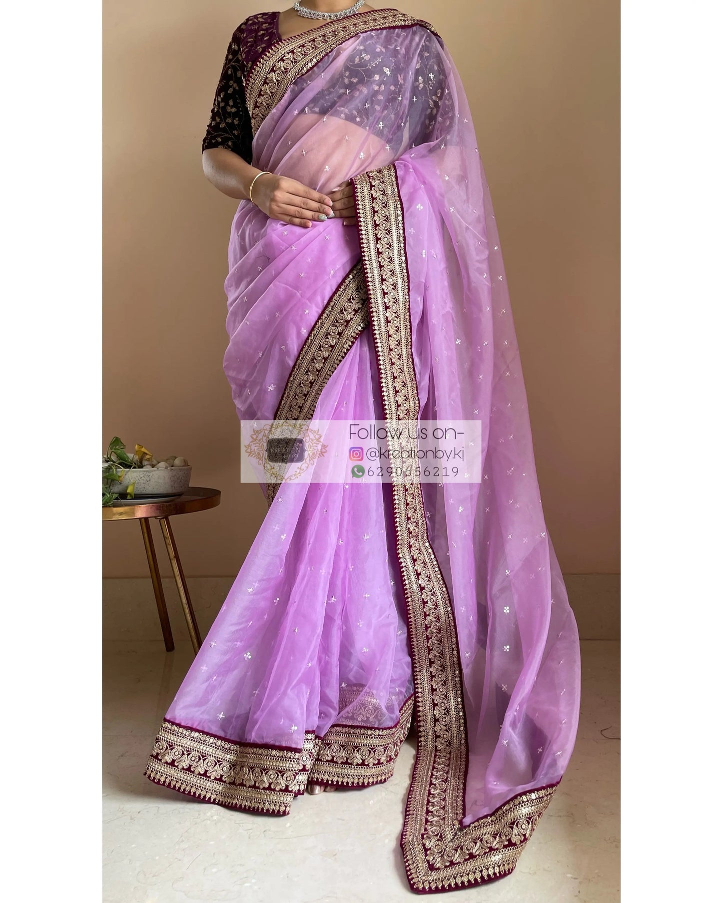Lavender Ragini Organza Saree - kreationbykj