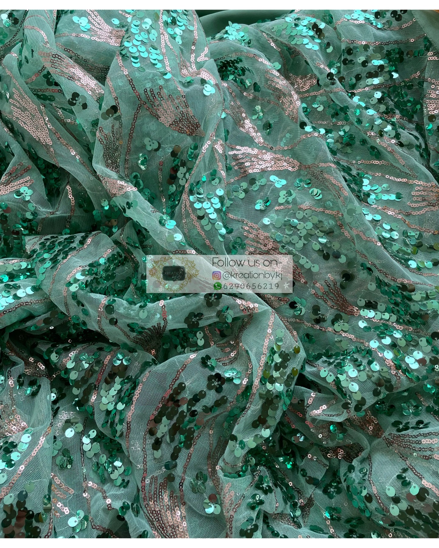 Green Mermaid Sequins Saree - kreationbykj