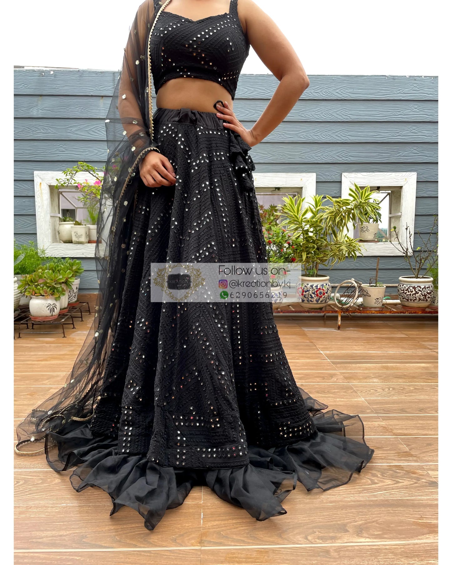 Black Sheesh Mahal Lehenga - kreationbykj
