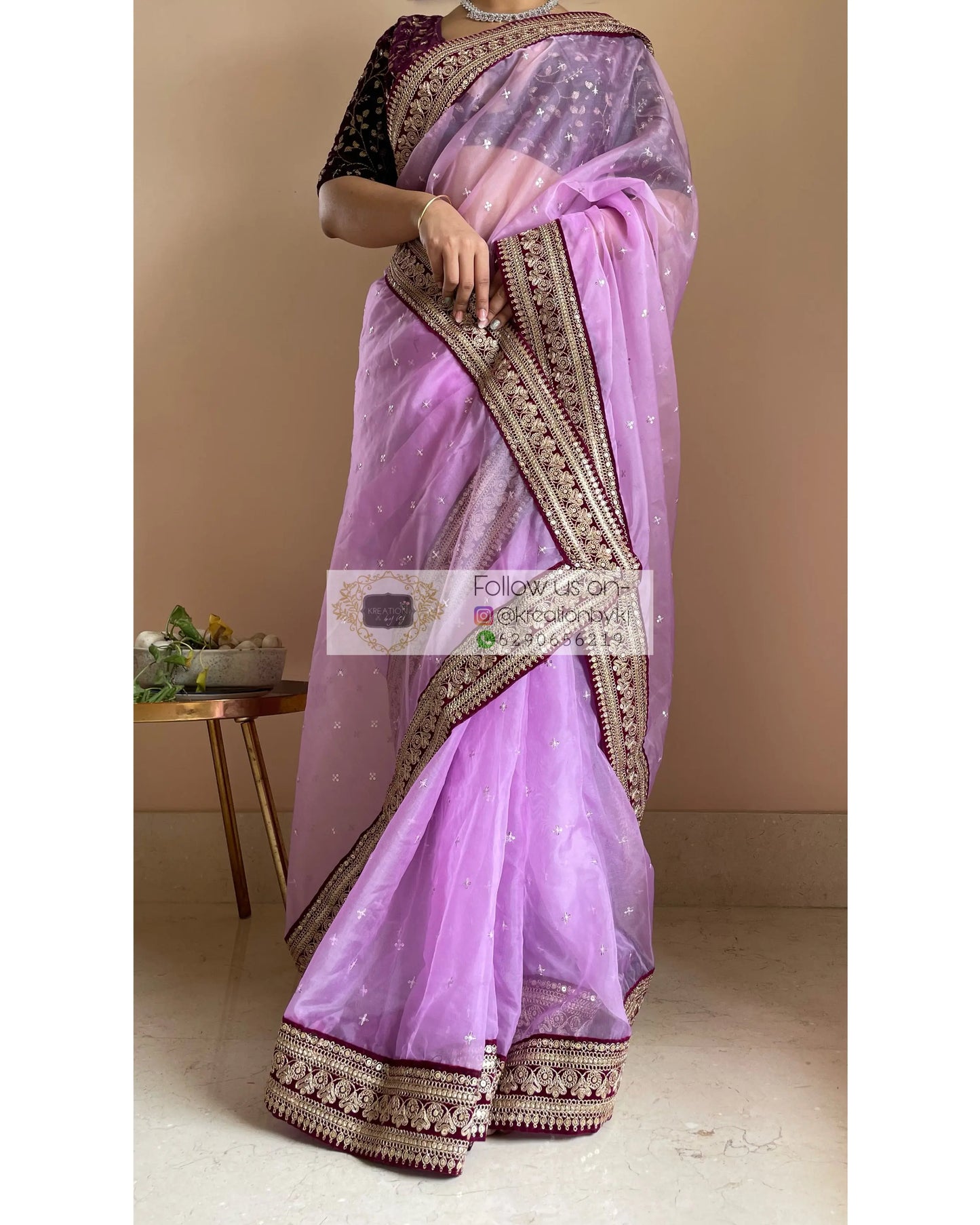 Lavender Ragini Organza Saree - kreationbykj
