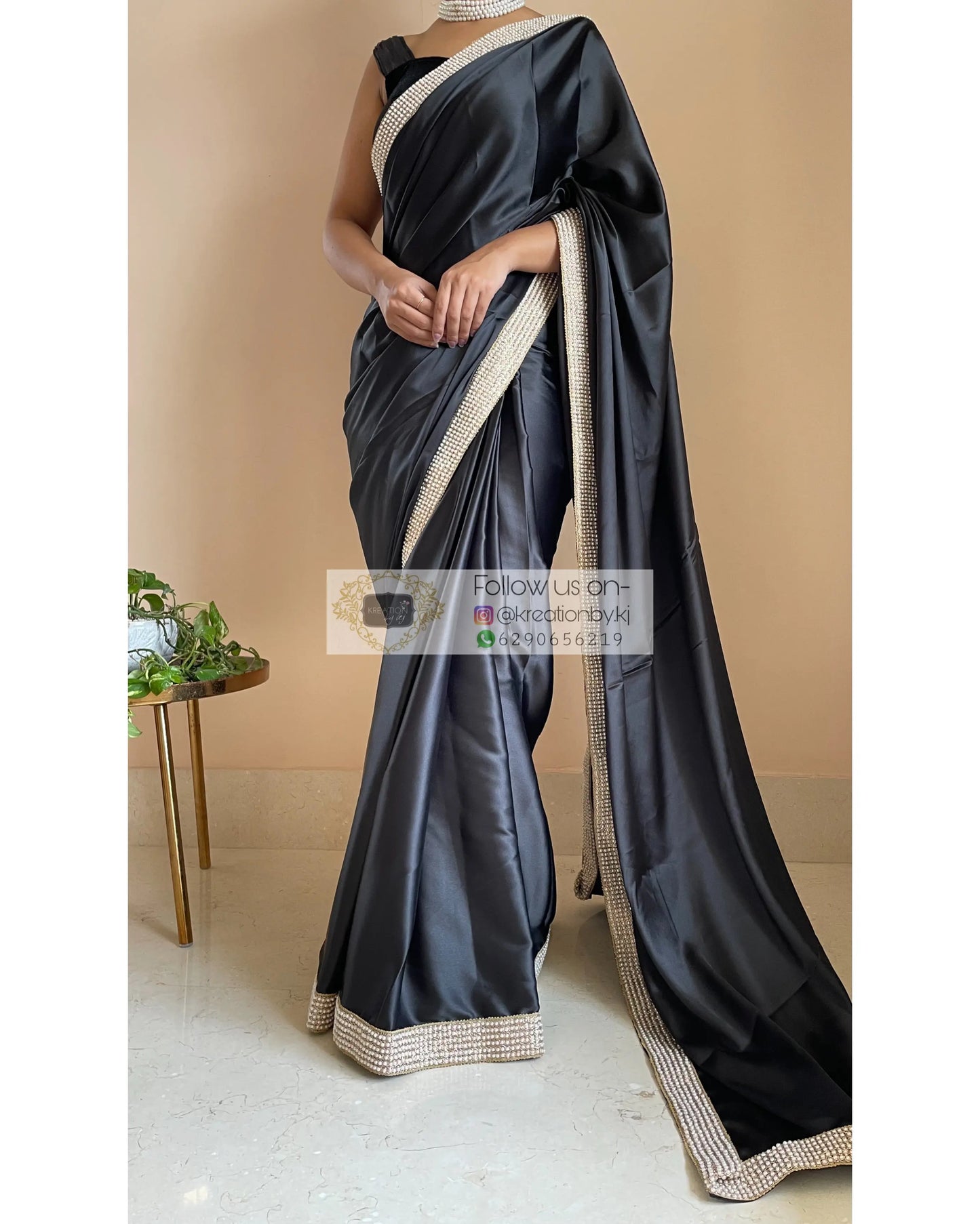 Black Mother Of Pearl Saree - kreationbykj