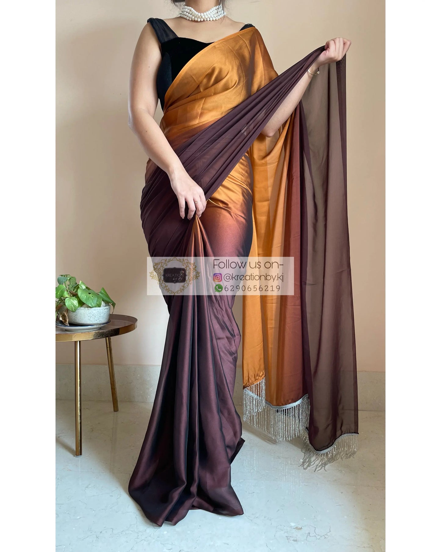 Summer Sands Ombré Georgette Saree with Handmade Tassels on Pallu - kreationbykj