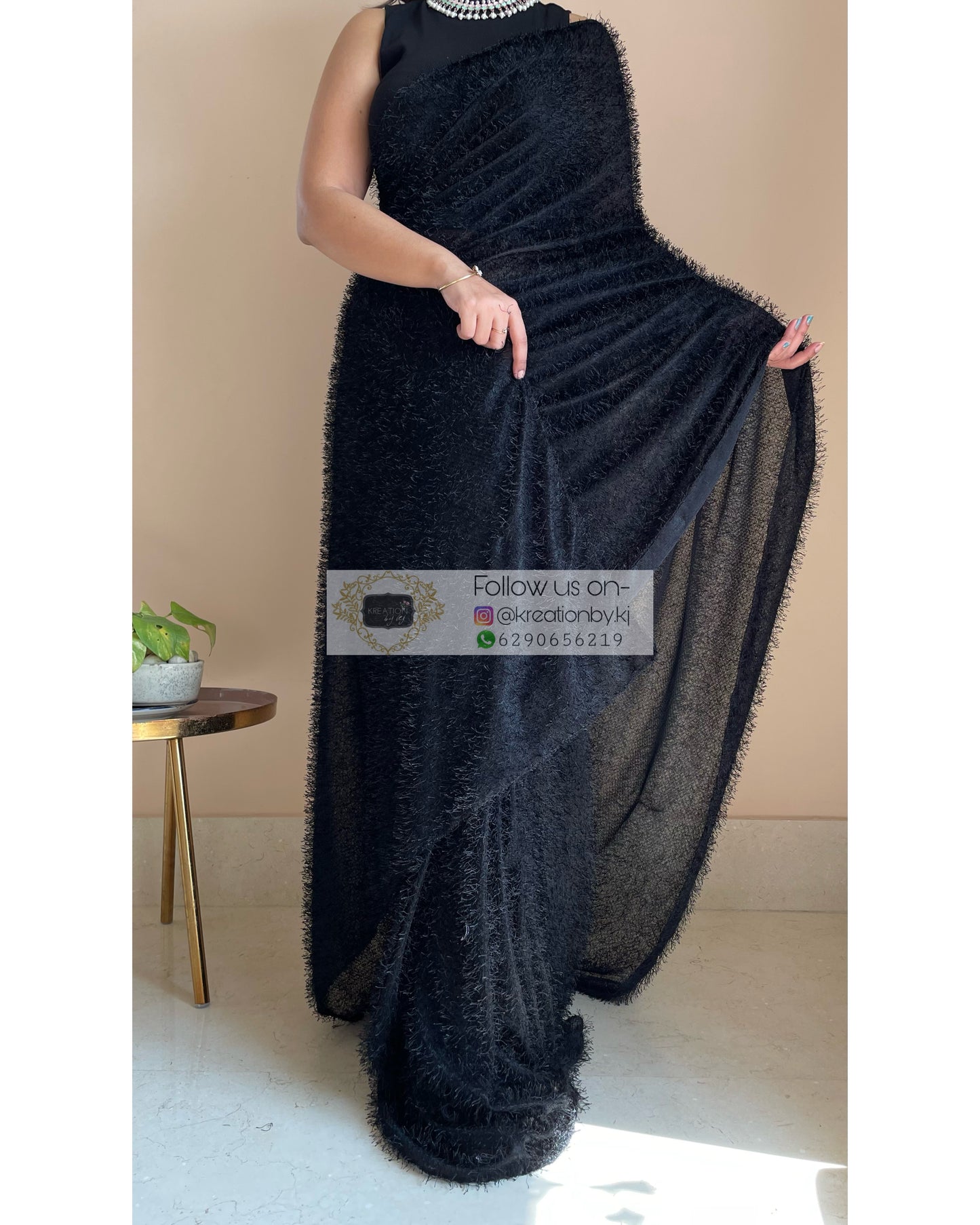 Black Moana Fur Saree - kreationbykj