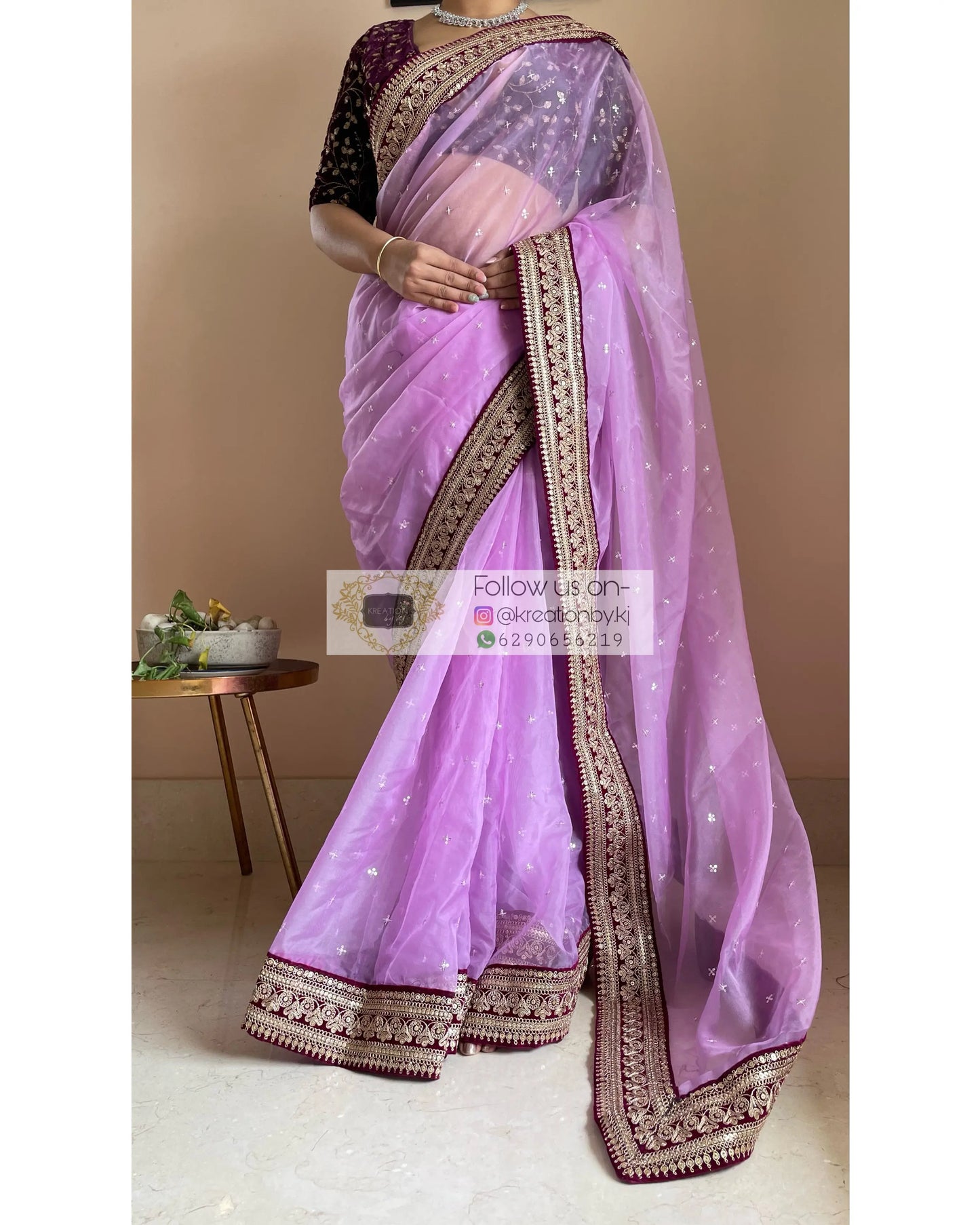 Lavender Ragini Organza Saree - kreationbykj