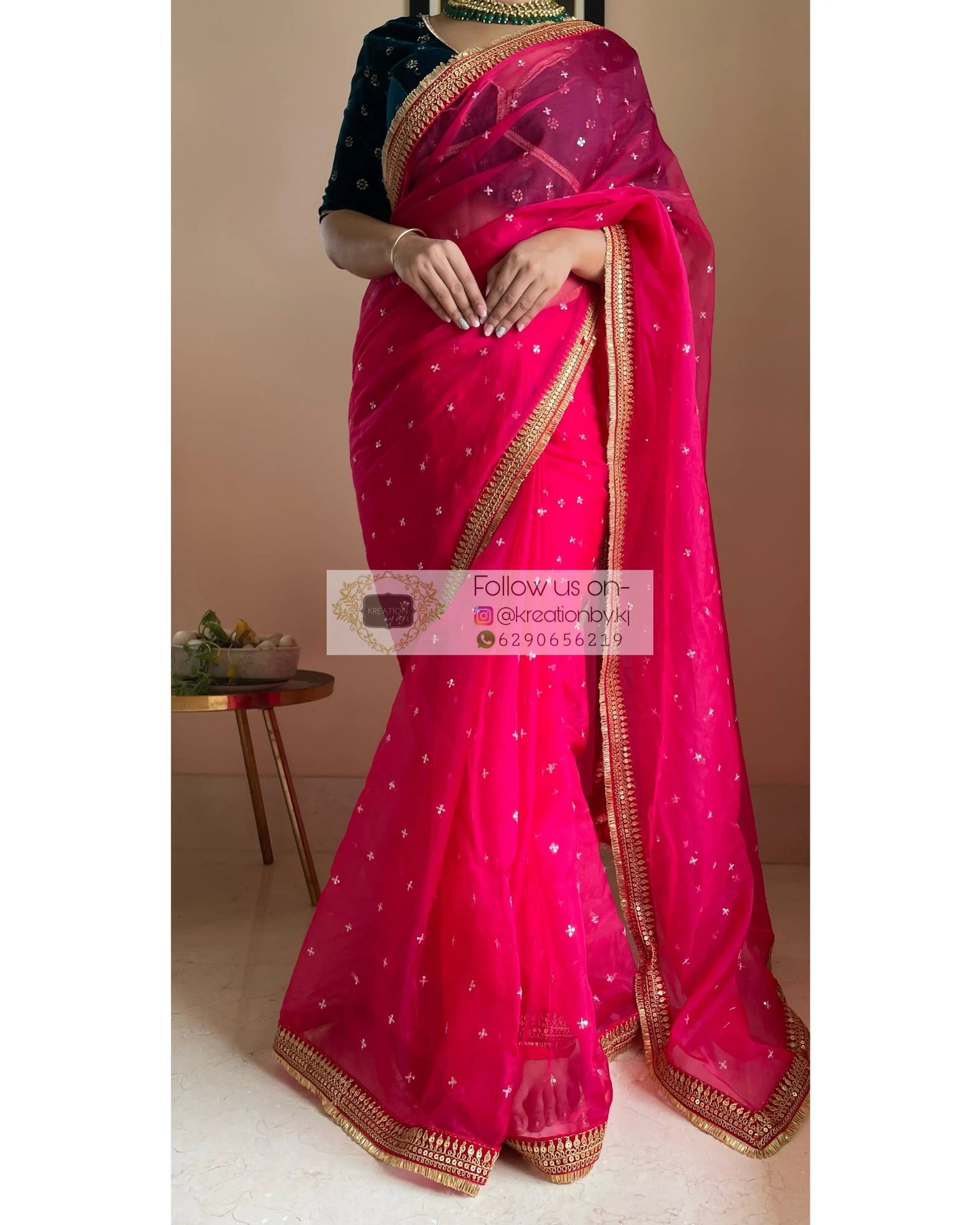 Hot Pink Ragini Organza Saree - kreationbykj