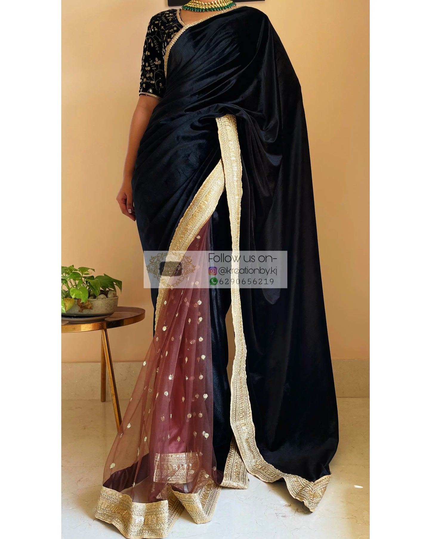 Cocktail Velvet Saree - kreationbykj