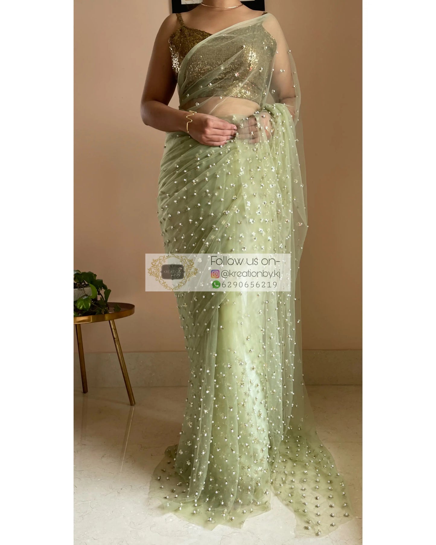 Jugnoo Green Net Saree - kreationbykj