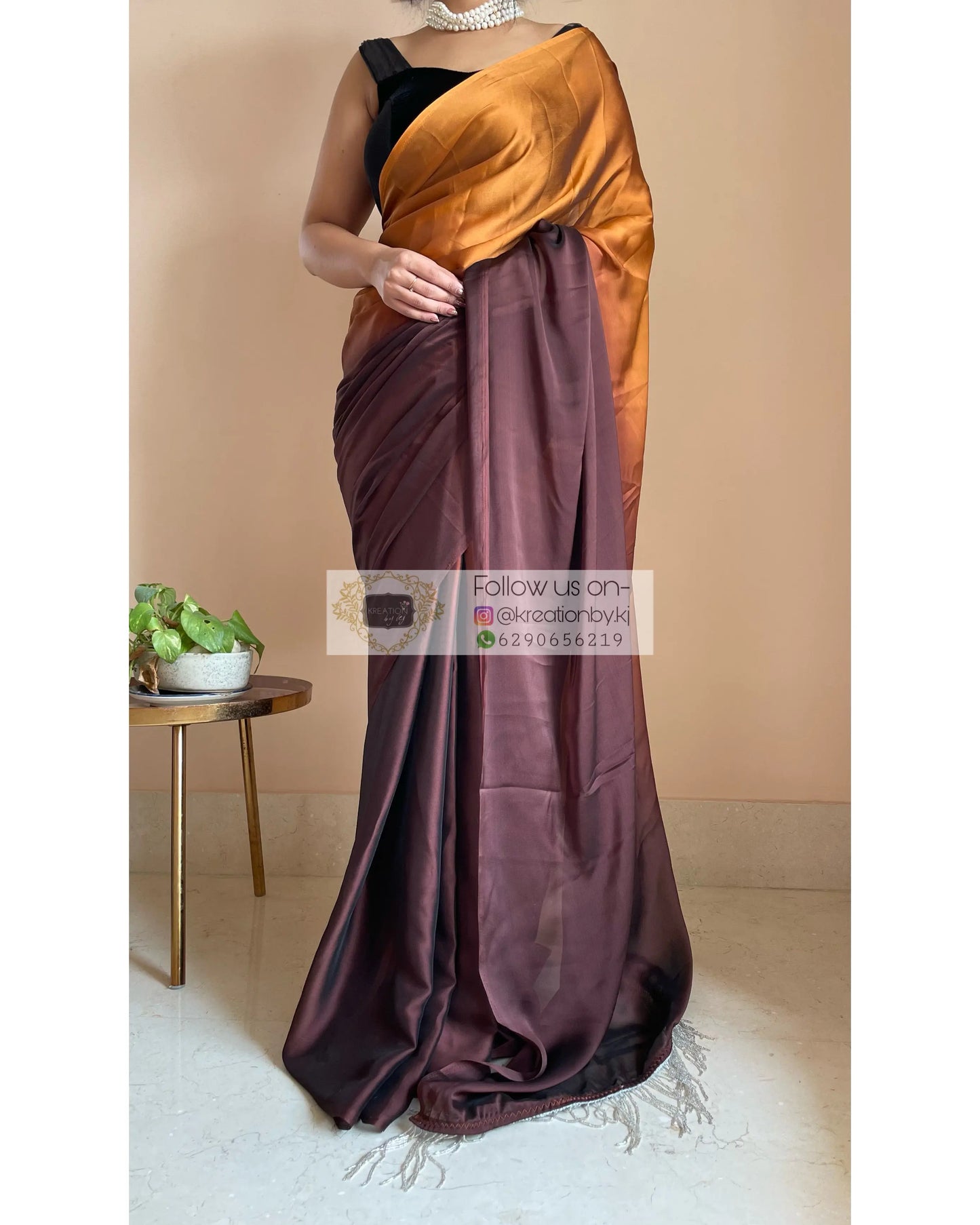 Summer Sands Ombré Georgette Saree with Handmade Tassels on Pallu - kreationbykj