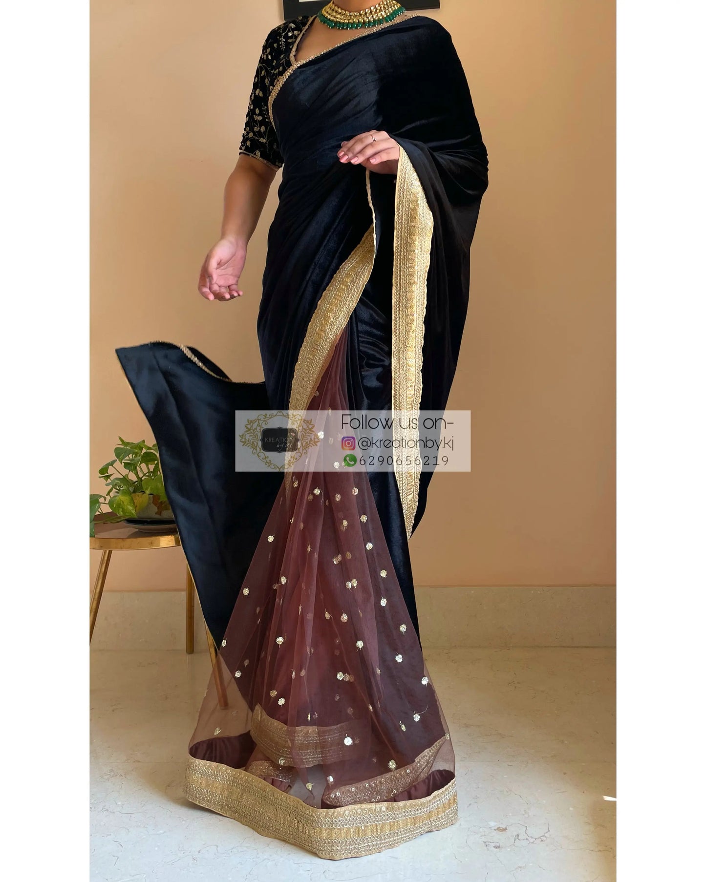 Cocktail Velvet Saree - kreationbykj