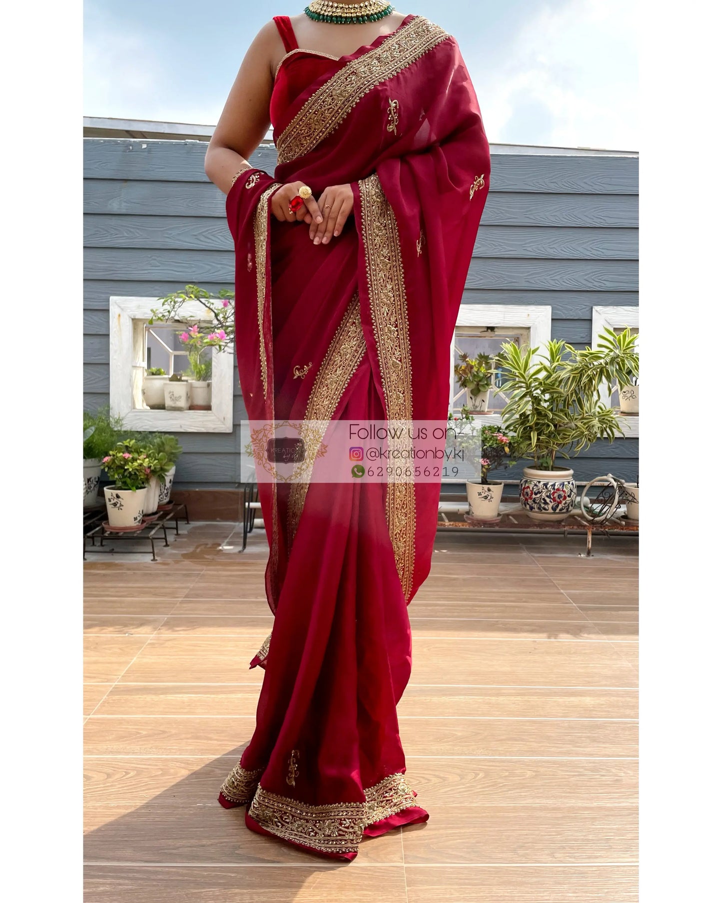 Zarina Maroon Crepe Silk Saree - kreationbykj