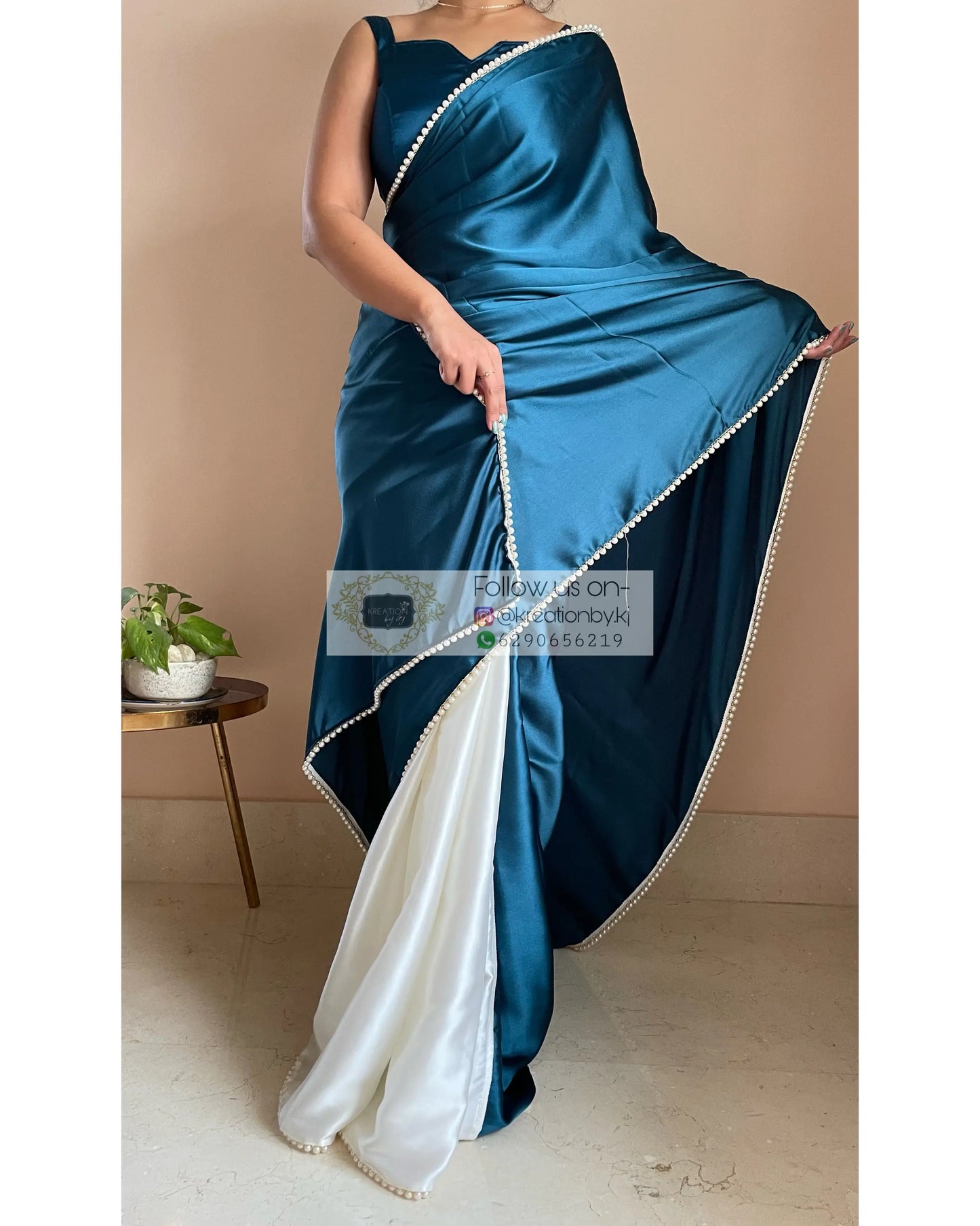 Larkspur Two in One Satin Saree - kreationbykj