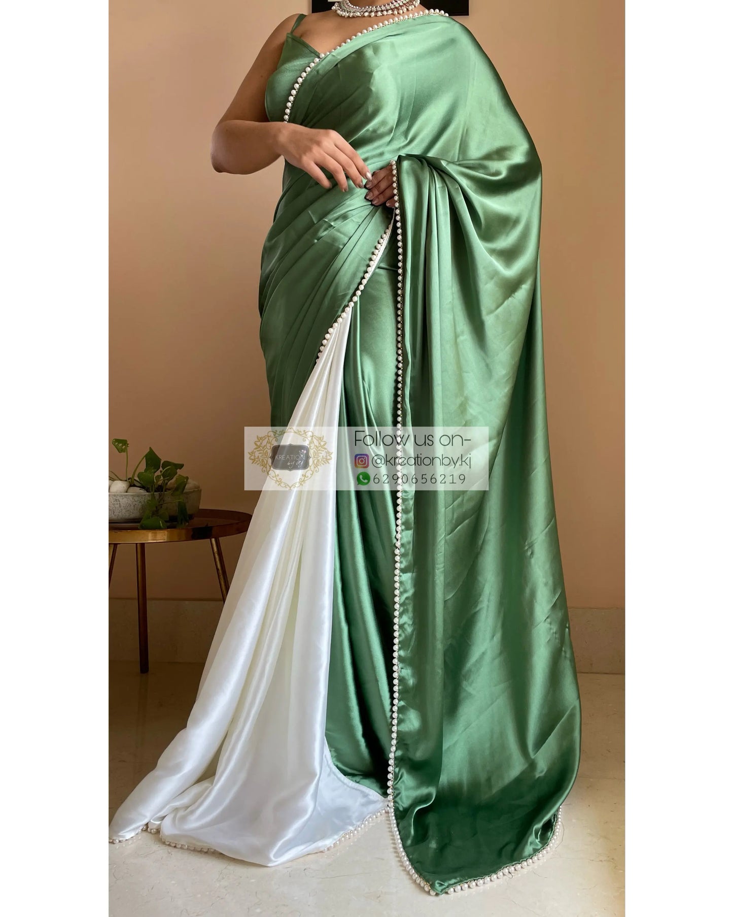 Peace Lily Two in One Satin Saree - kreationbykj