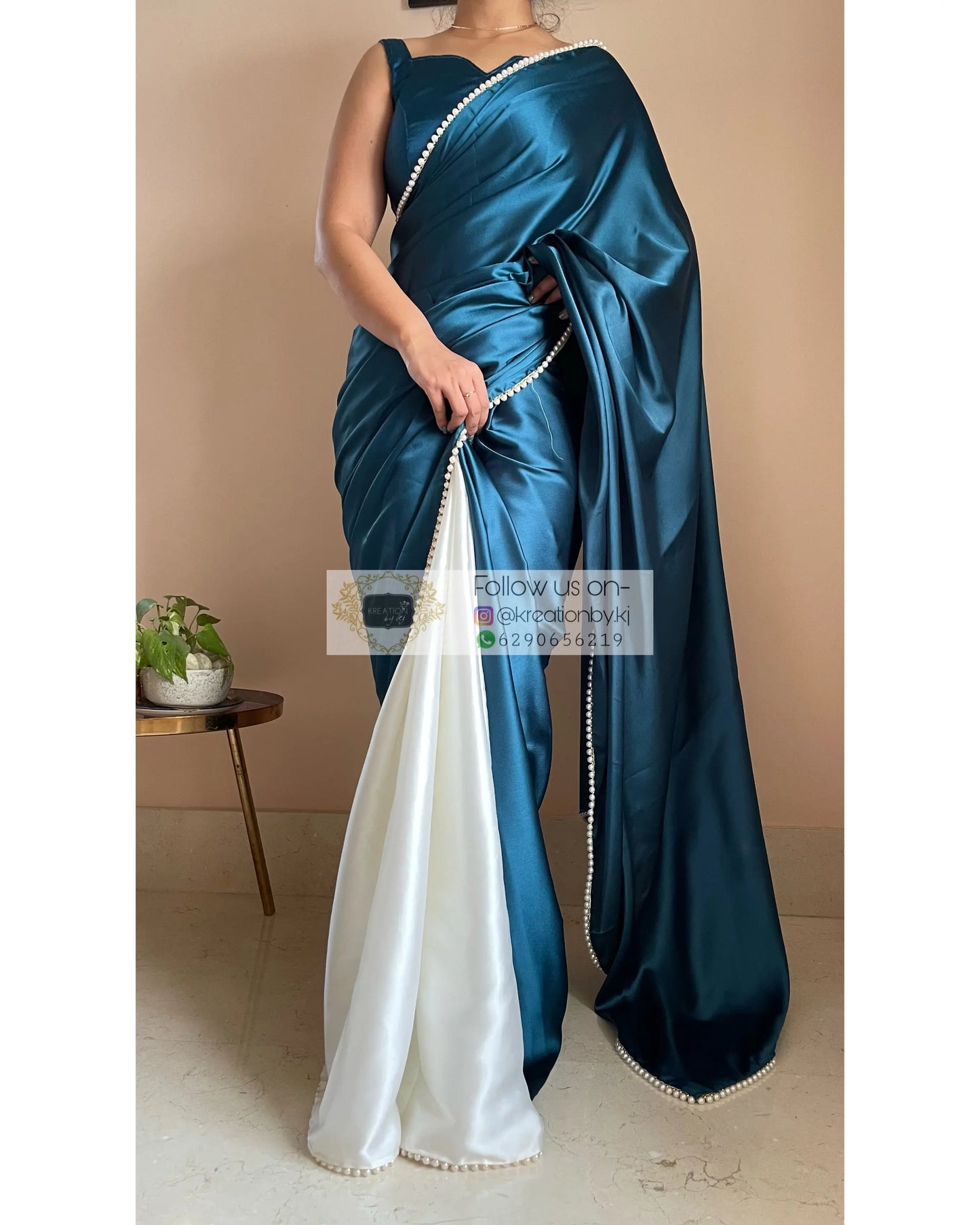 Larkspur Two in One Satin Saree - kreationbykj
