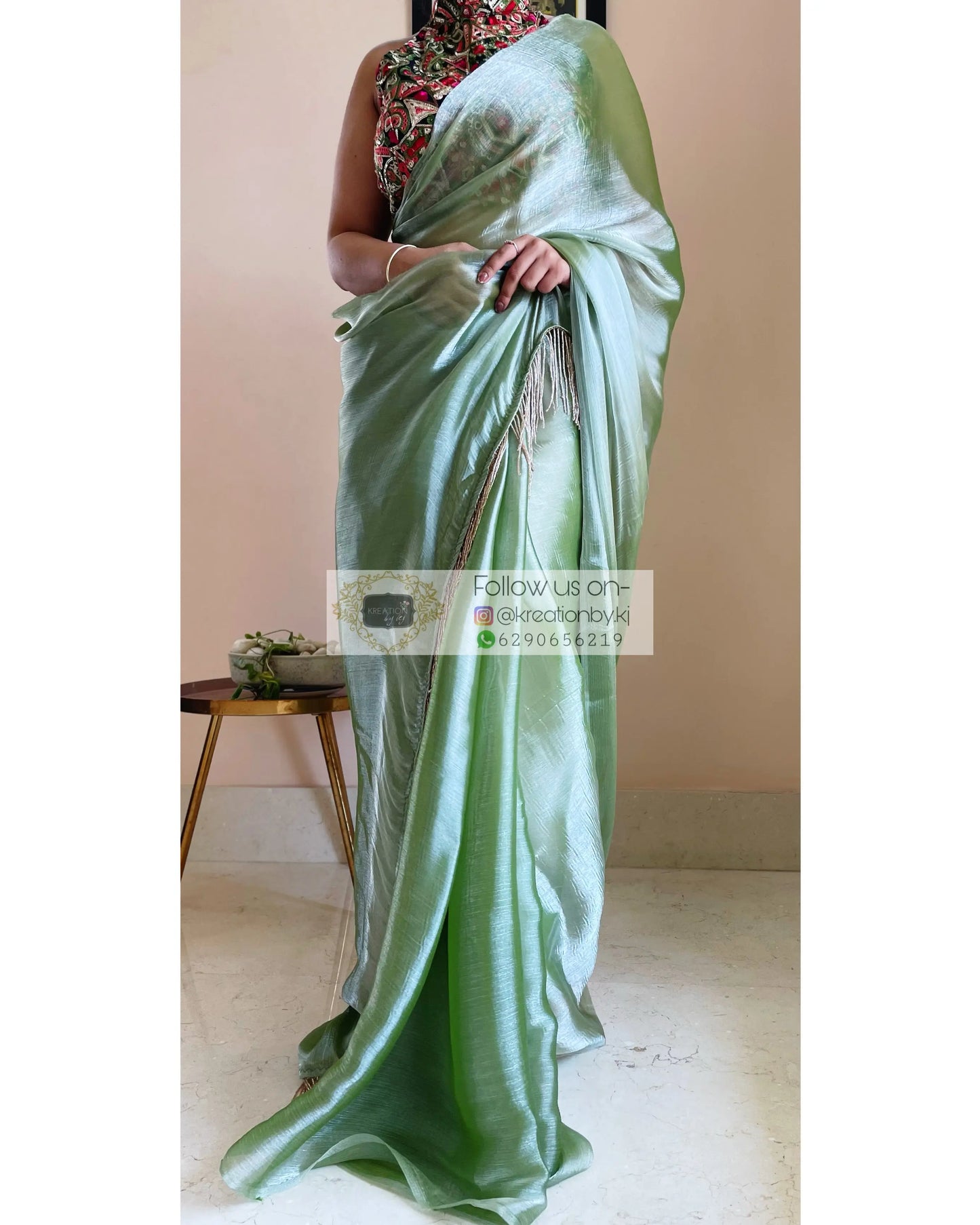 Absinthe Glass Organza Saree - kreationbykj