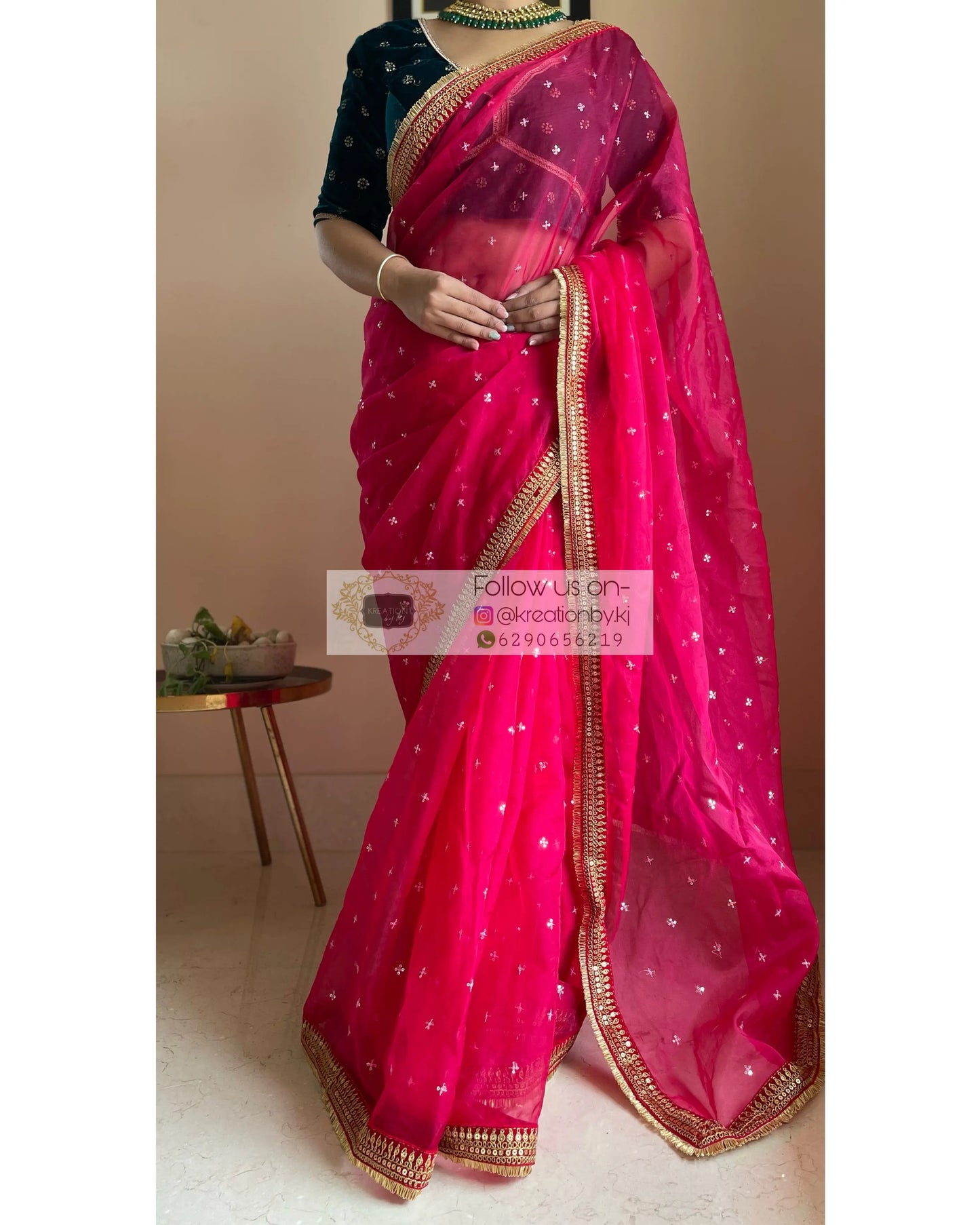Hot Pink Ragini Organza Saree - kreationbykj